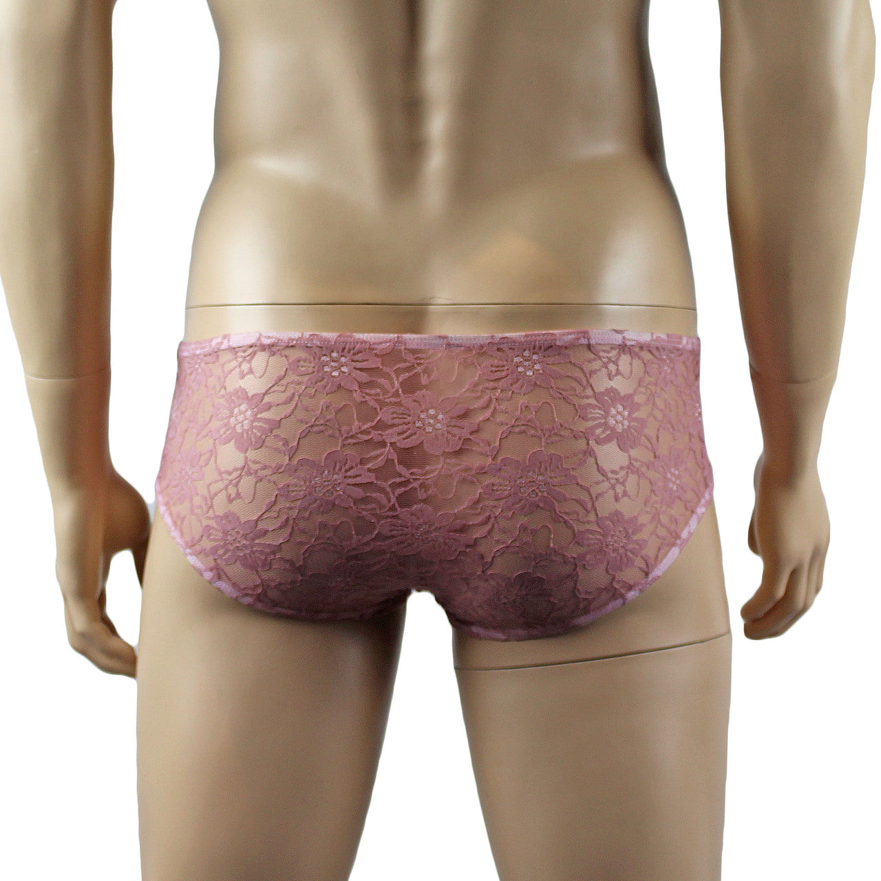 Mens Sexy Lingerie Stretch Lace Male Panty Bikini Brief Dusty Pink