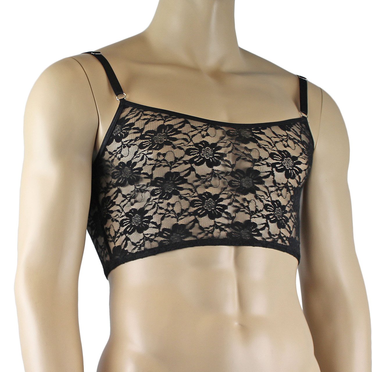 Mens Lace Crop Bra Top Camisole Black Male Lingerie (black plus other colours)