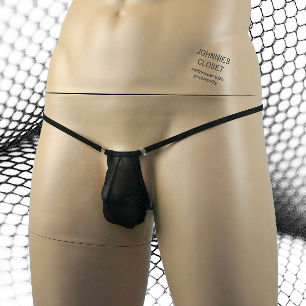 Mens Vicky Stretch Mesh Mini Ball Bag Pouch with Rings Black