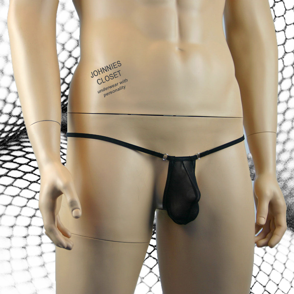 Mens Vicky Stretch Mesh Mini Ball Bag Pouch with Rings Black