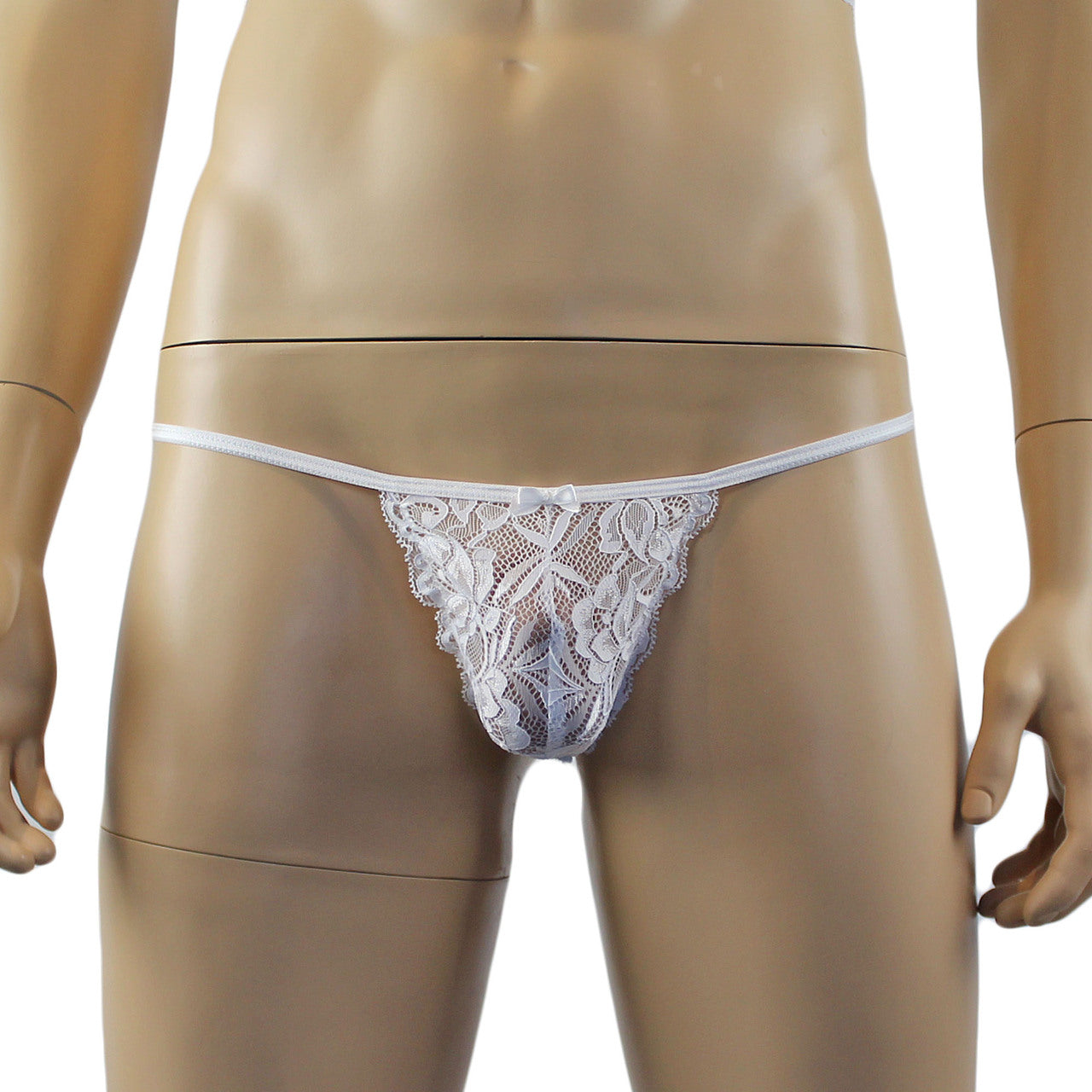 Mens Kristy Sexy Lace Pouch G string Panty Male Lingerie White