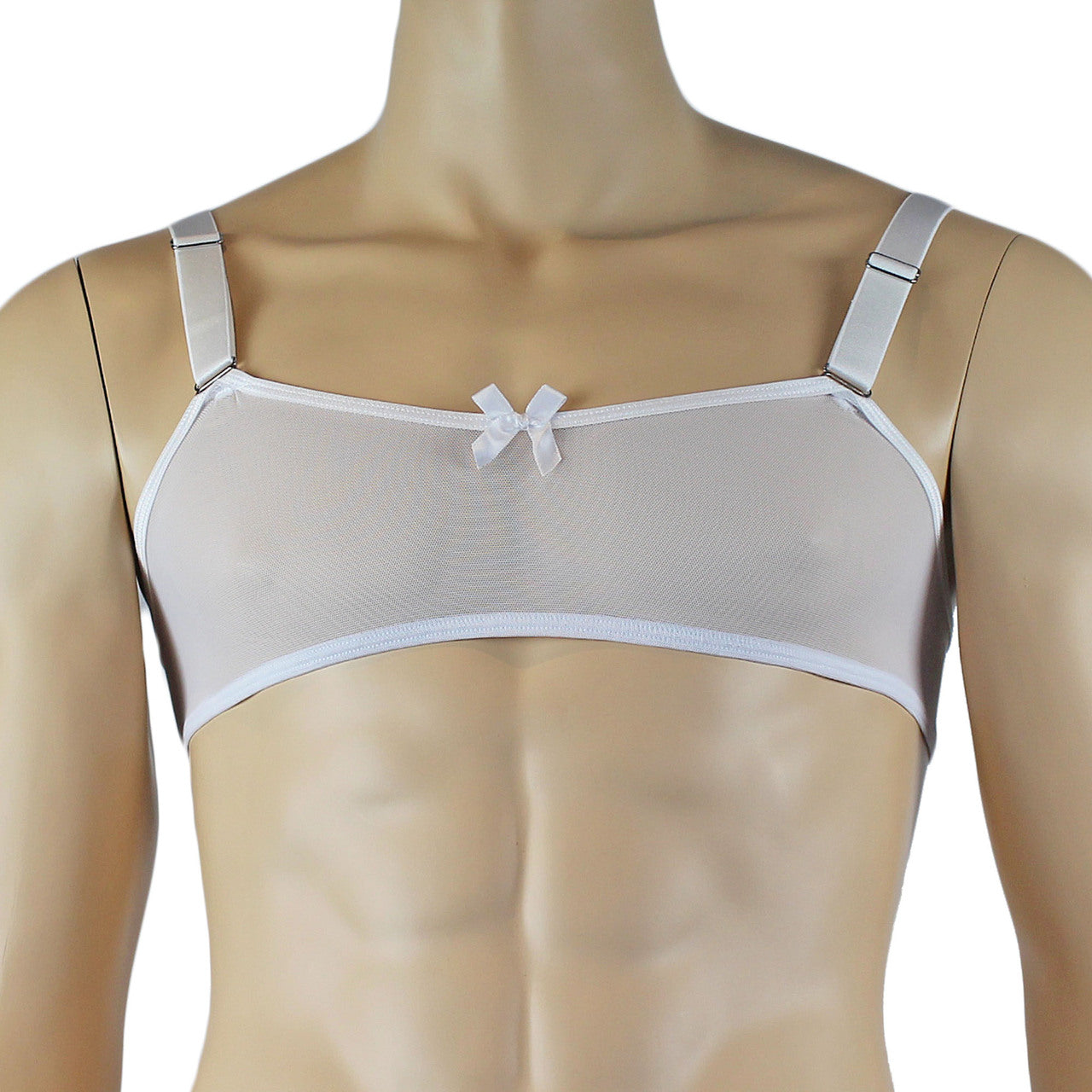 Mens Exotic Sheer Mesh Bra Top White