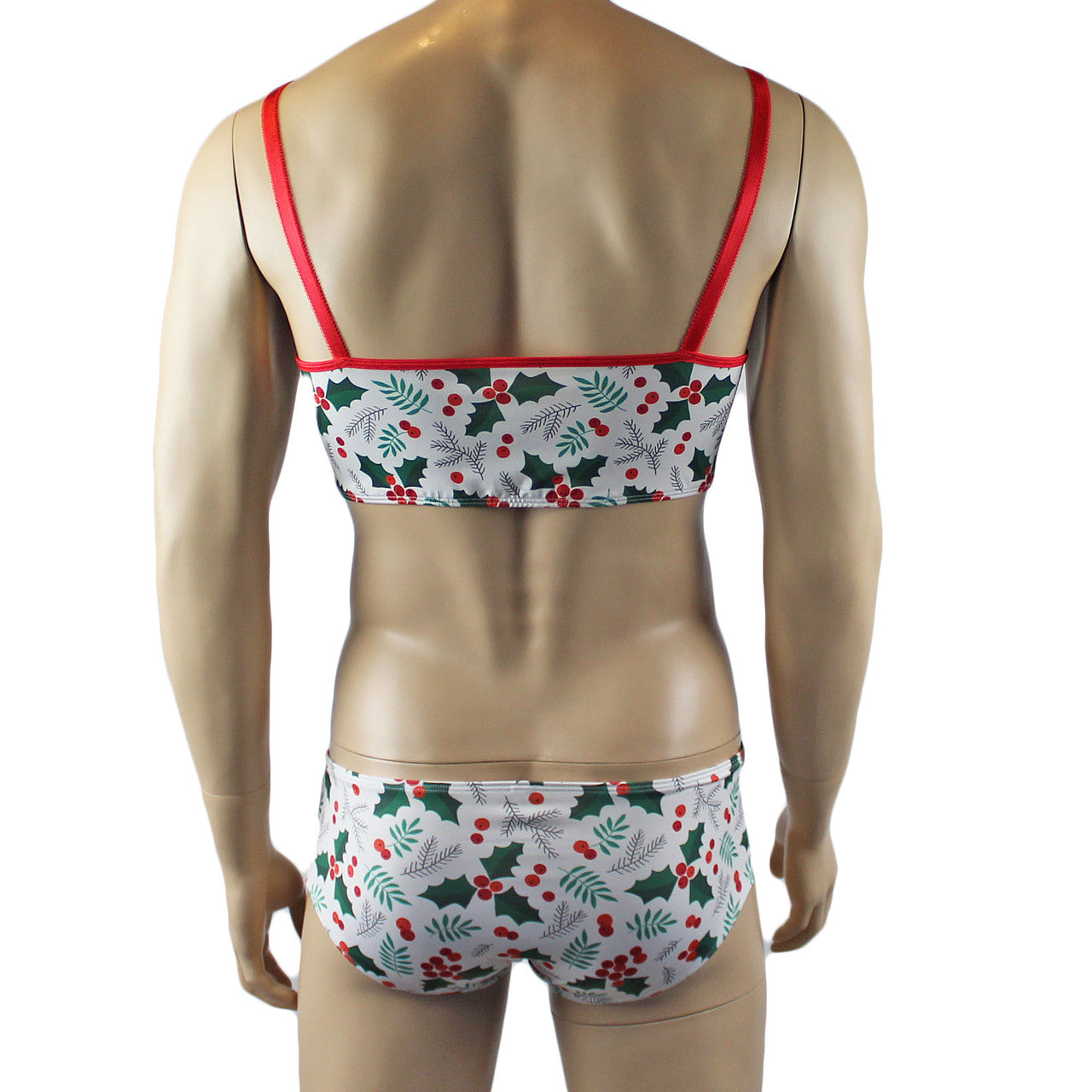 Mens Christmas Holly Camisole Crop Top & Boxer Shorts Xmas Underwear