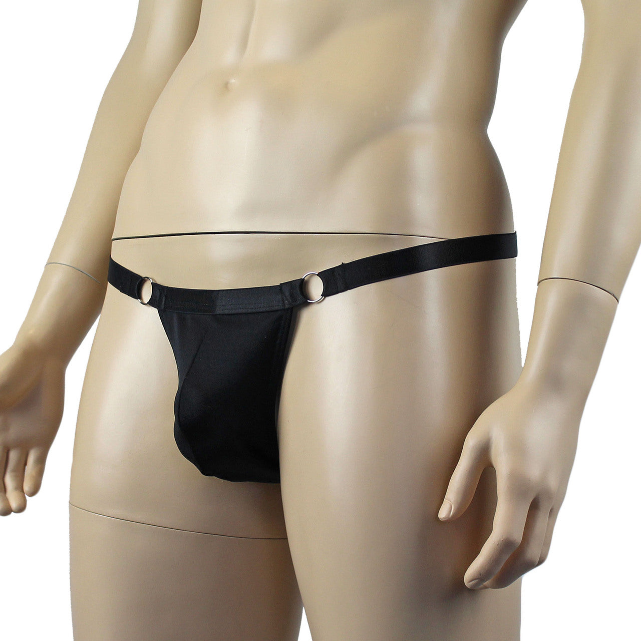 Male Jack Spandex Thong with Ring Sides and Adjustable Strap Black
