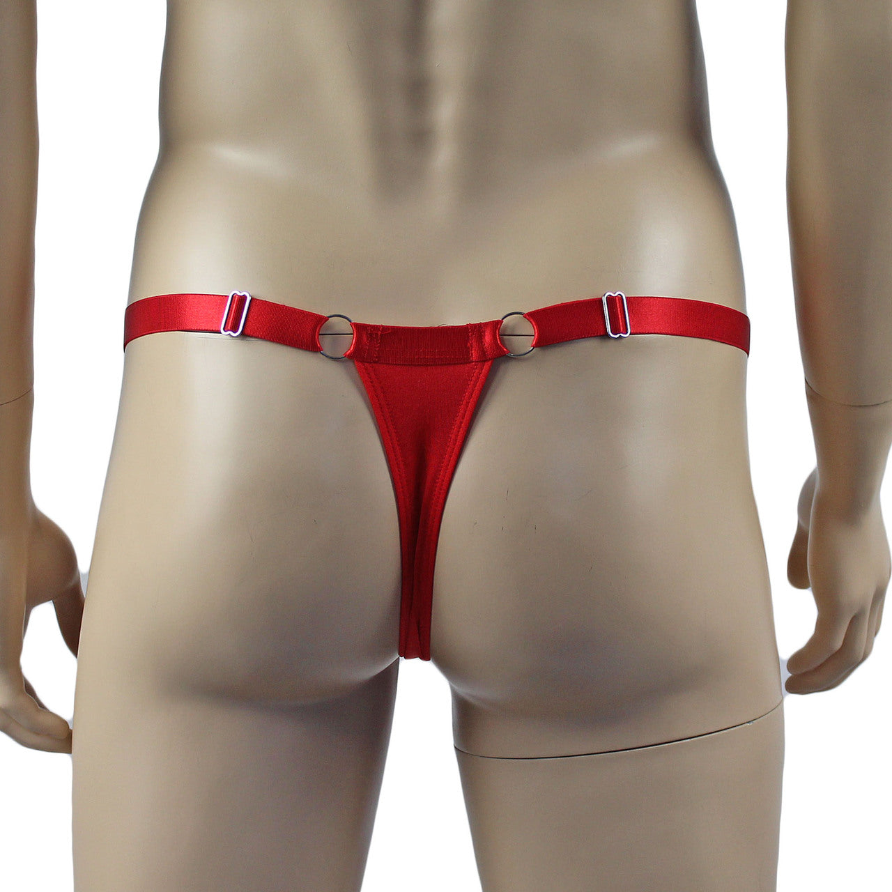 Male Jack Spandex Thong with Ring Sides and Adjustable Strap Red