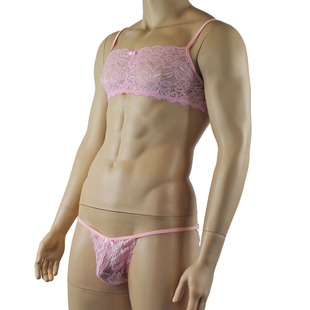 Mens Kristy Lingerie Lace Bra Top BR04G and Lace Panty Light Pink