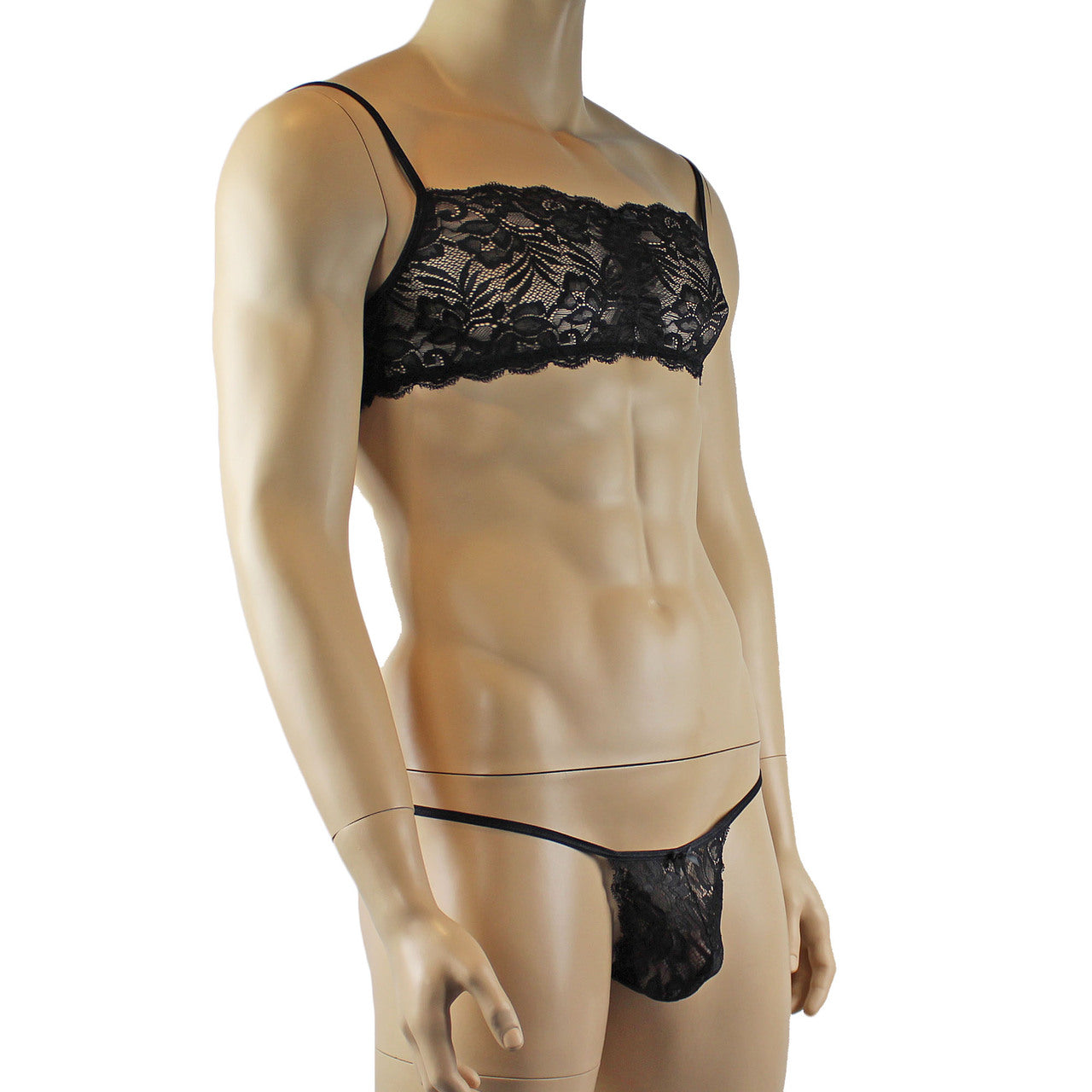 Mens Kristy Lingerie Bra Top and Pouch G string Black