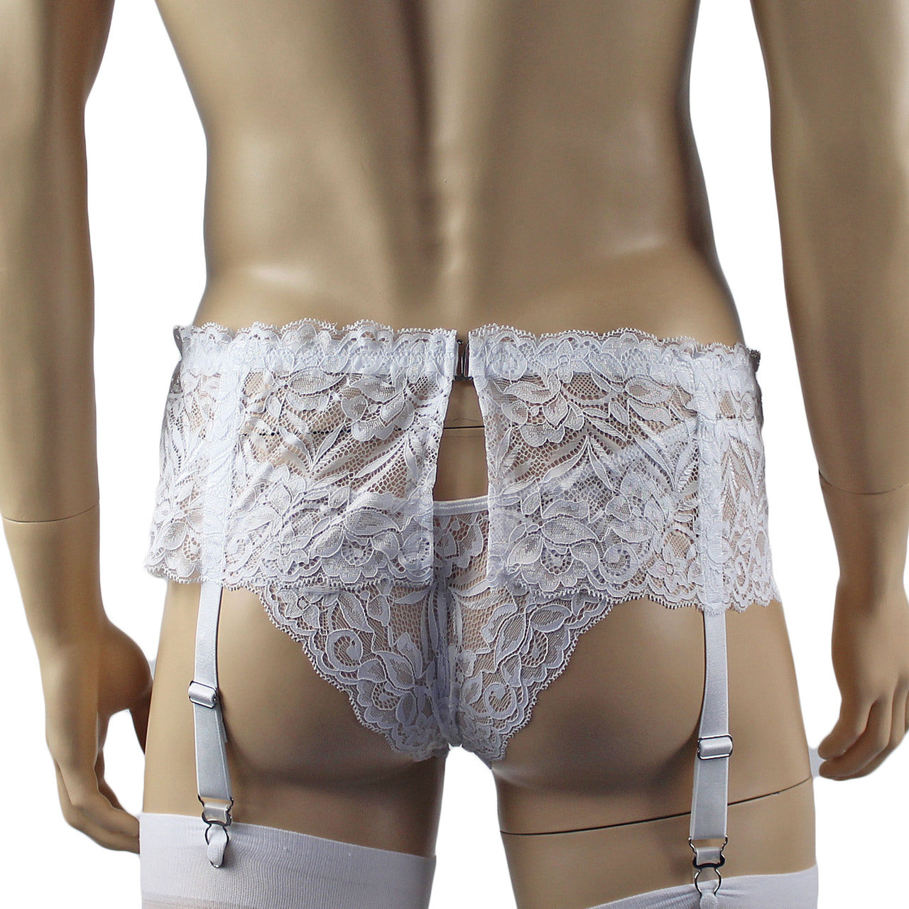 Mens Kristy Wide Lace Garter Belt Black Mens Lingerie White