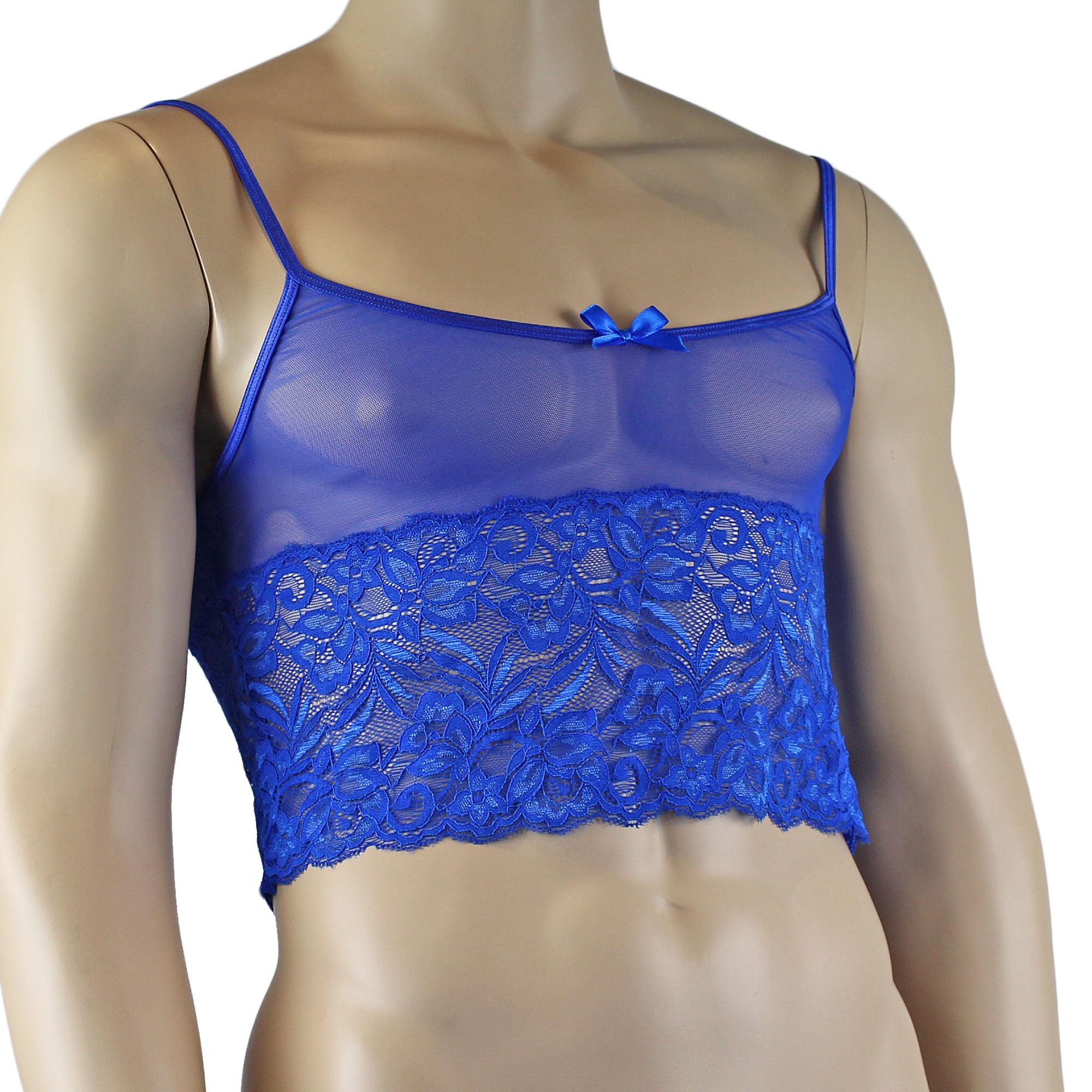 Mens Kristy Sexy Lace Camisole Top Male Lingerie Blue