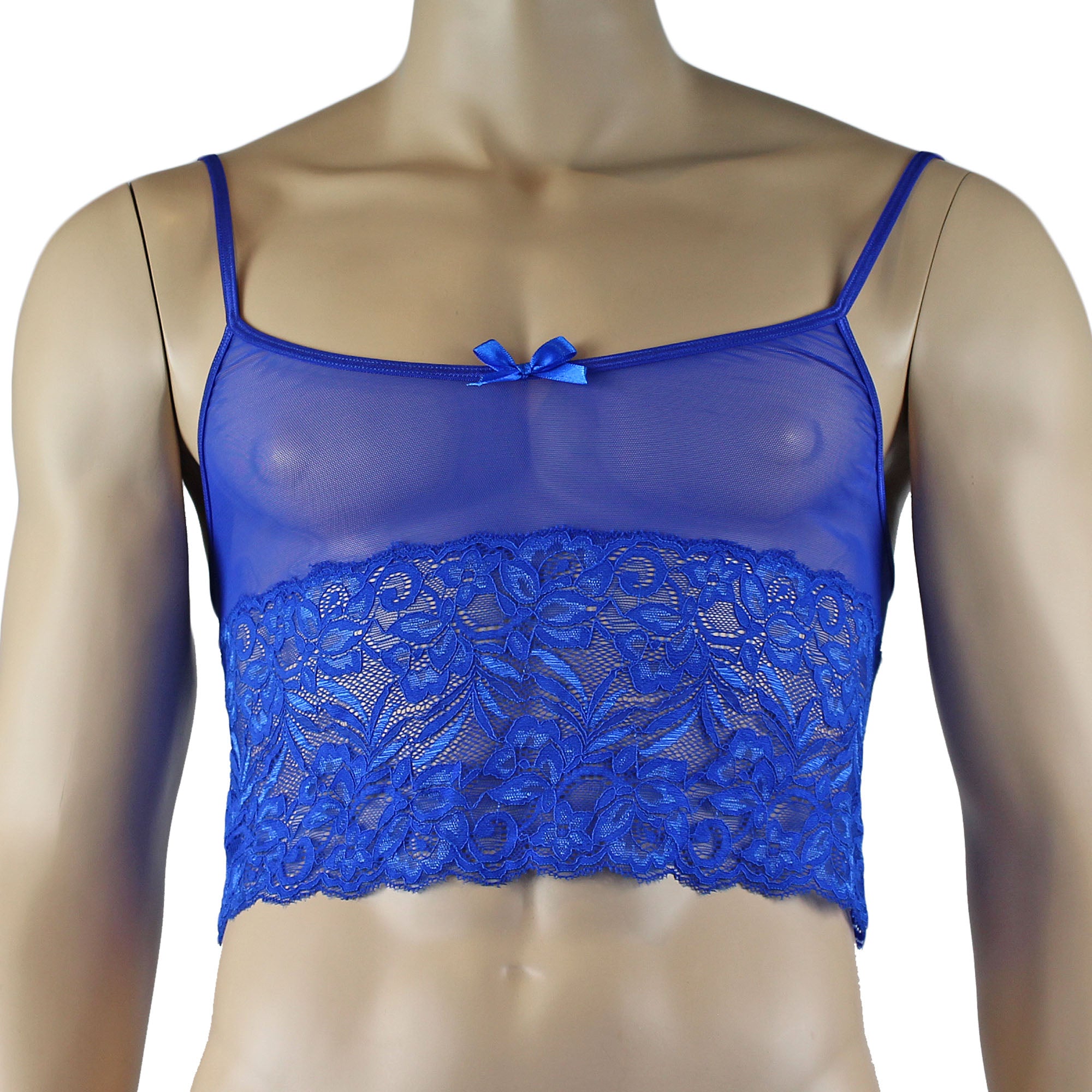 Mens Kristy Sexy Lace Camisole Top Male Lingerie Blue