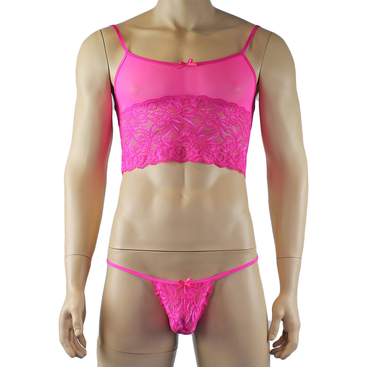 Mens Sexy Lace Camisole Top and Pouch G string (pink plus other colours)