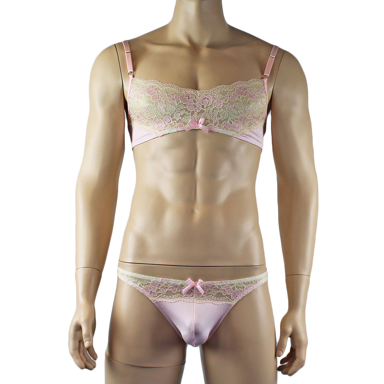 Mens Luxury Bra Top and Thong Pink