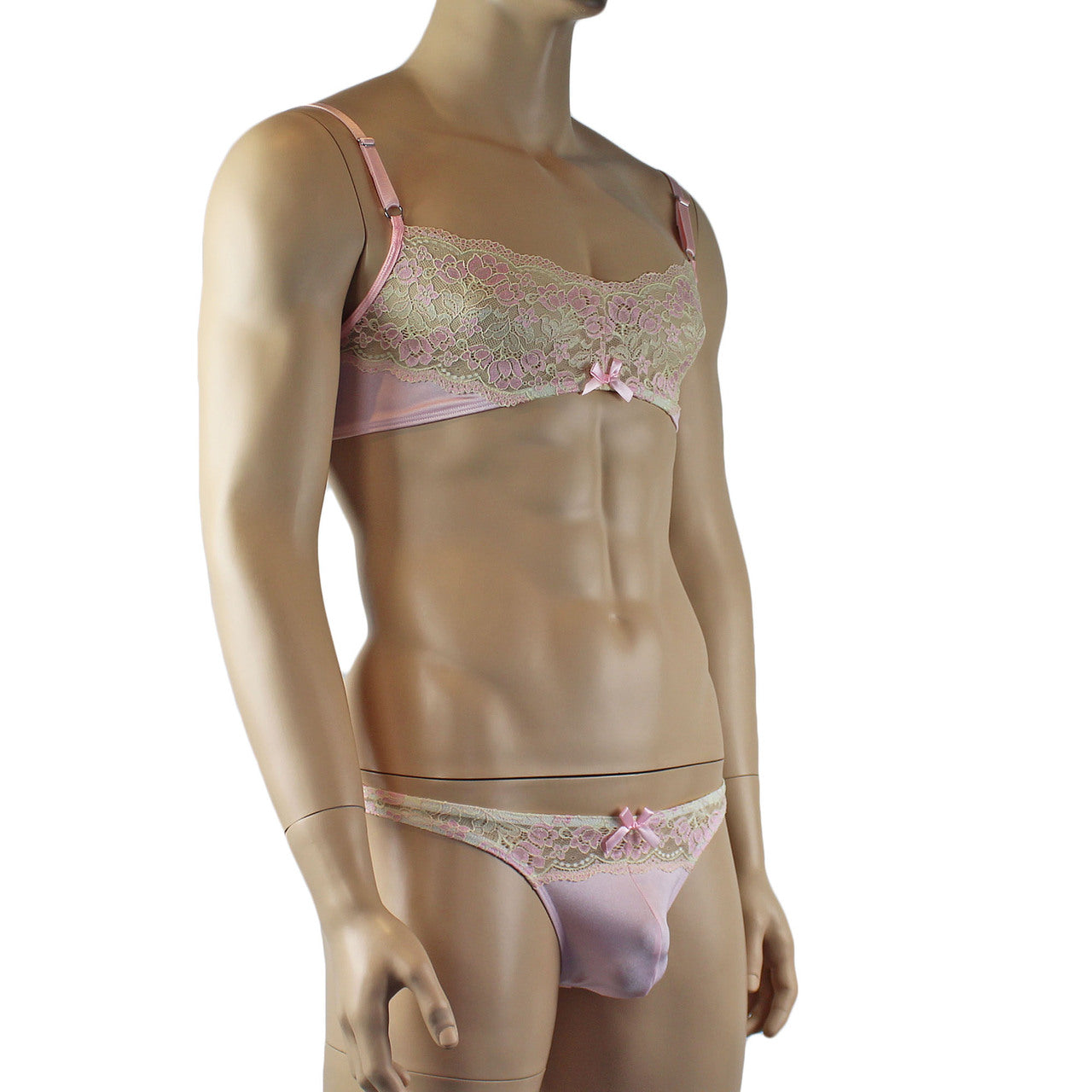 Mens Luxury Bra Top and Thong Pink