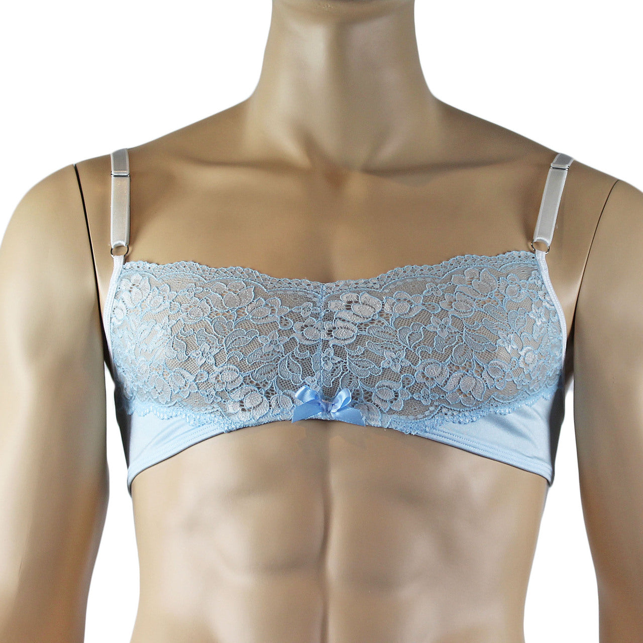 Mens Luxury Bra Top and Boxer Brief with Garters & Stockings Light Blue