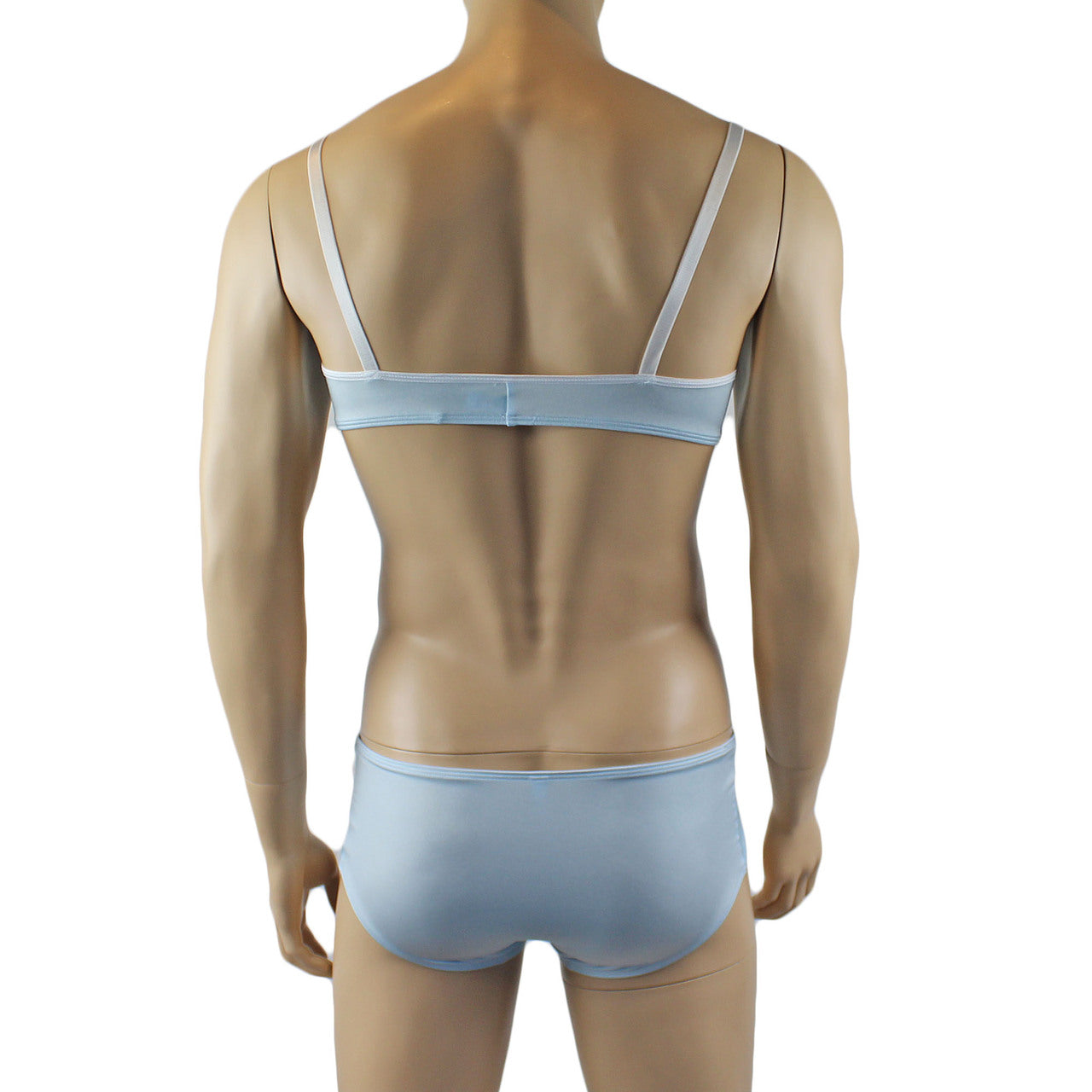 Mens Luxury Bra Top and Boxer Brief with Garters & Stockings Light Blue