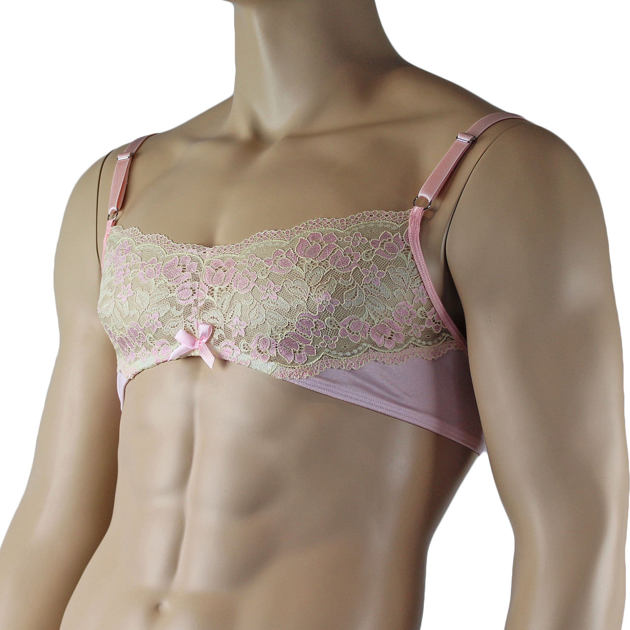 Mens Luxury Bra Top with Beautiful Lace Male Lingerie Pink