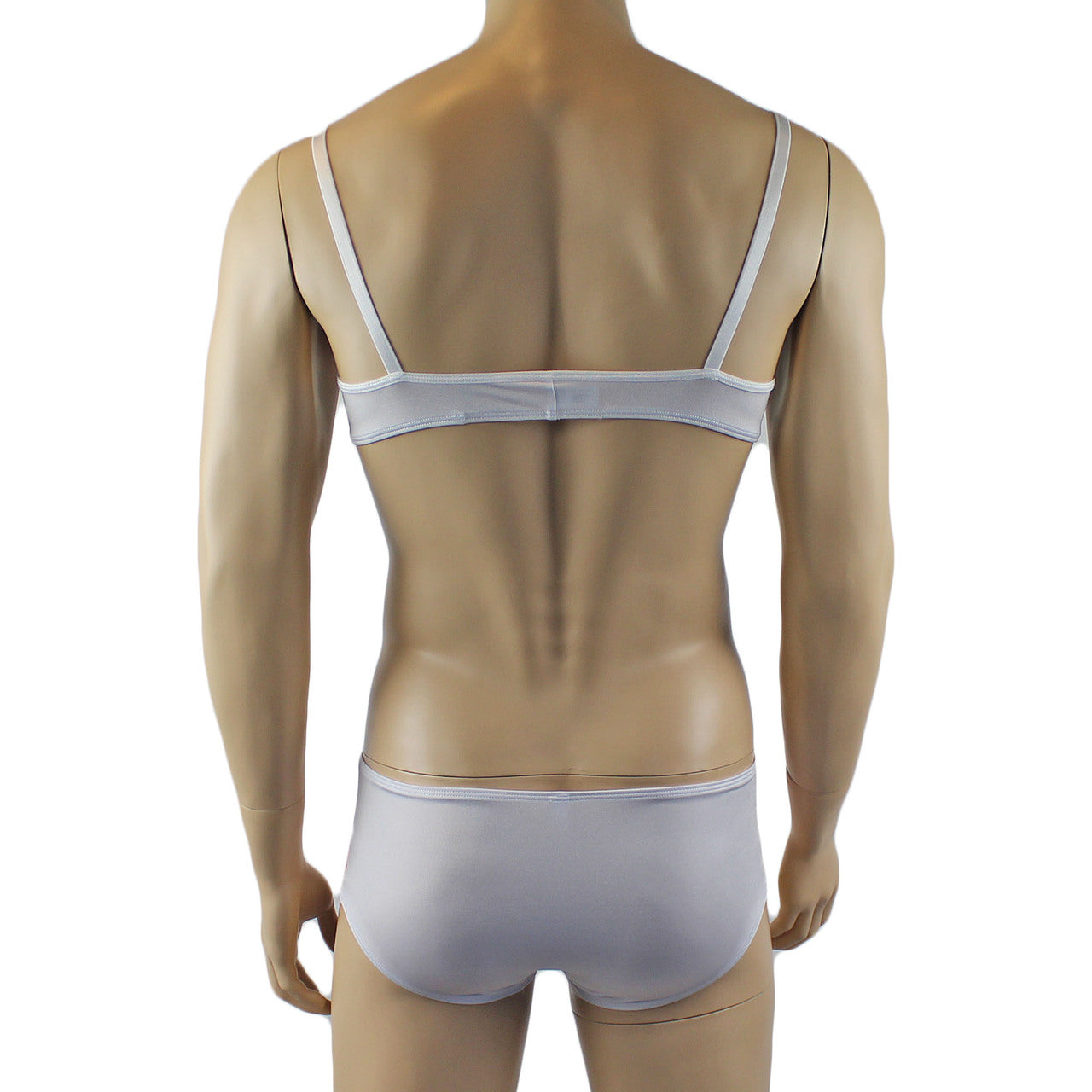 Mens Luxury Bra Top and Boxer Brief with Garters & Stockings White