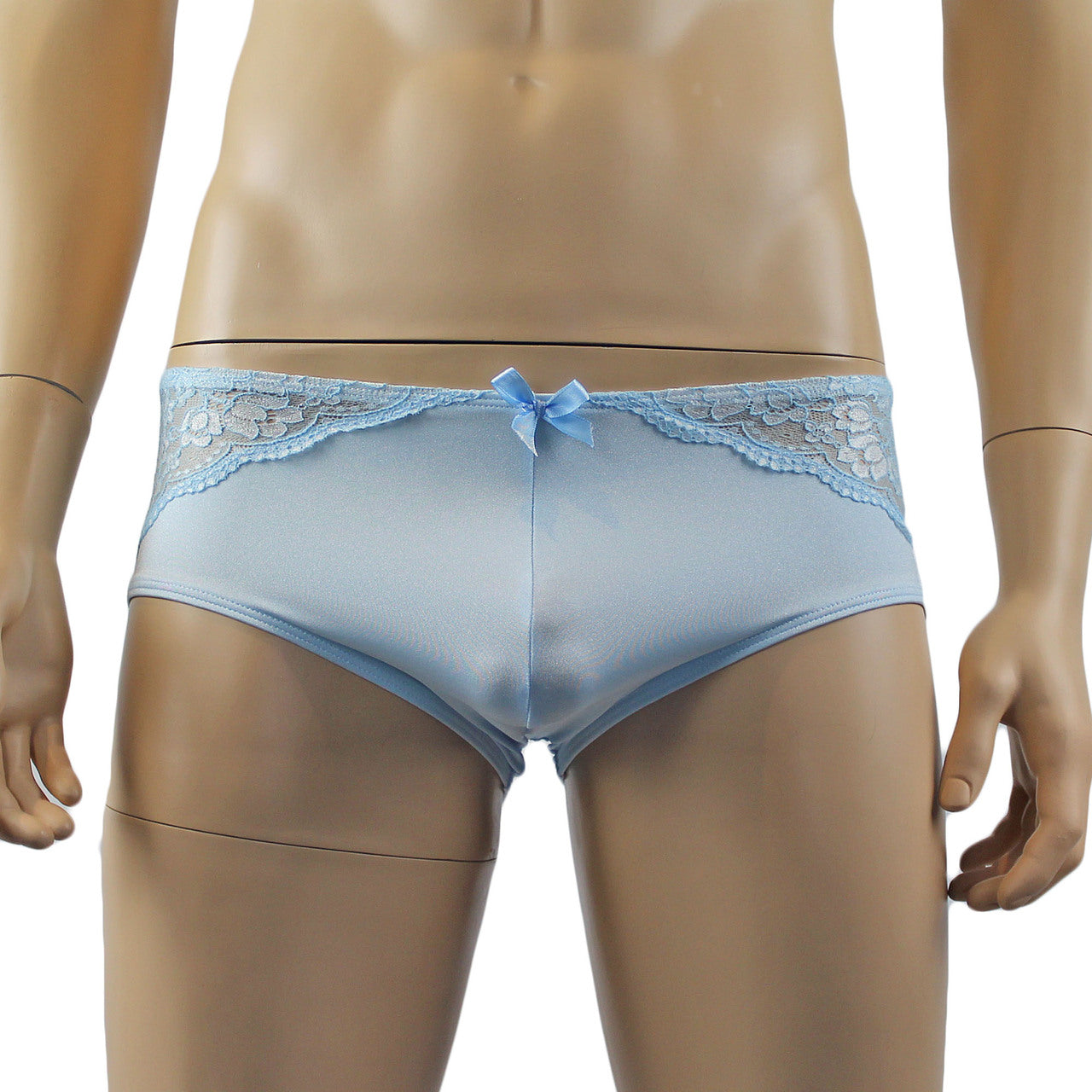 Mens Luxury Stretch Boxer Brief with Beautiful Lace Light Blue