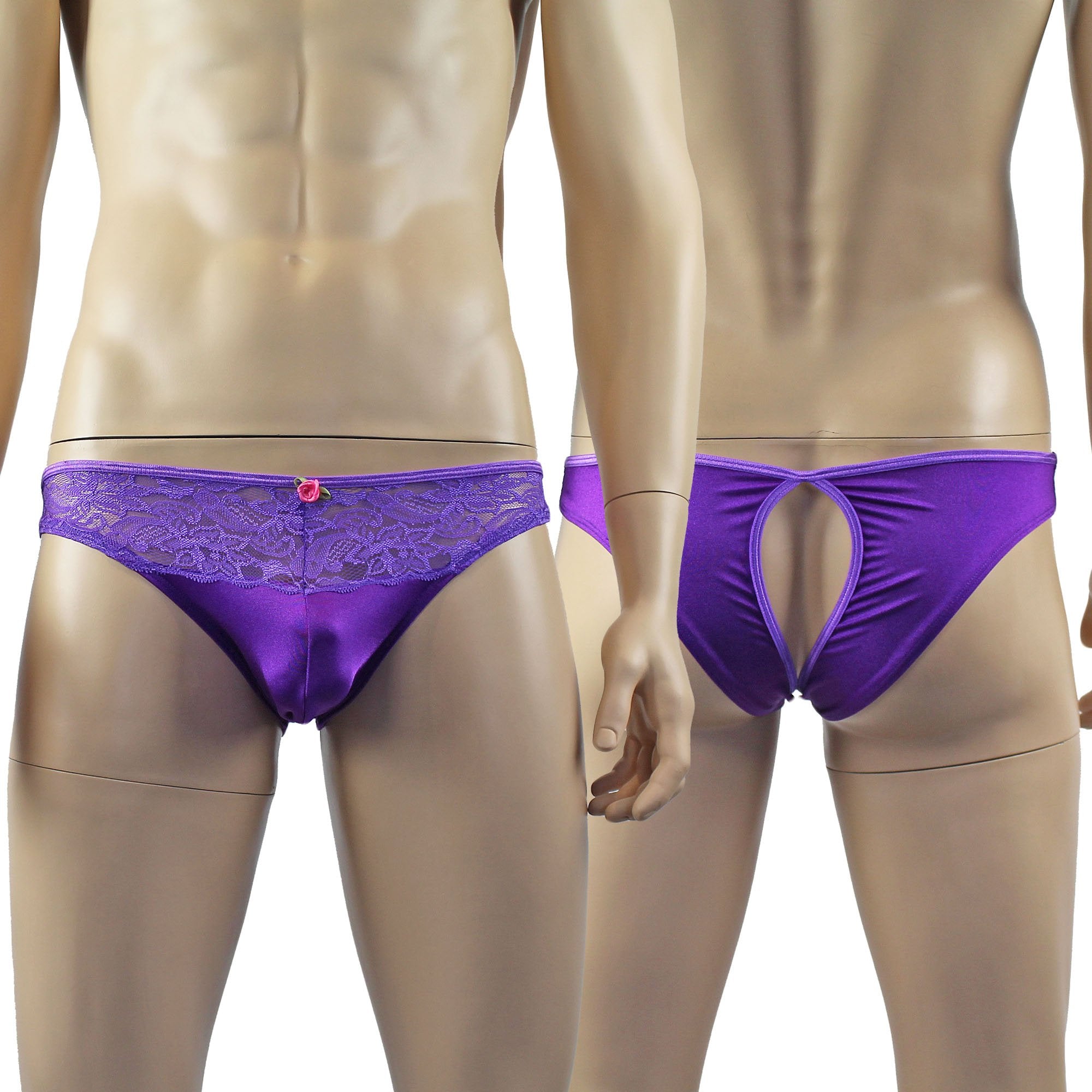 Male Penny Lace & Spandex OPEN BACK Capri Brief (purple plus other colours)