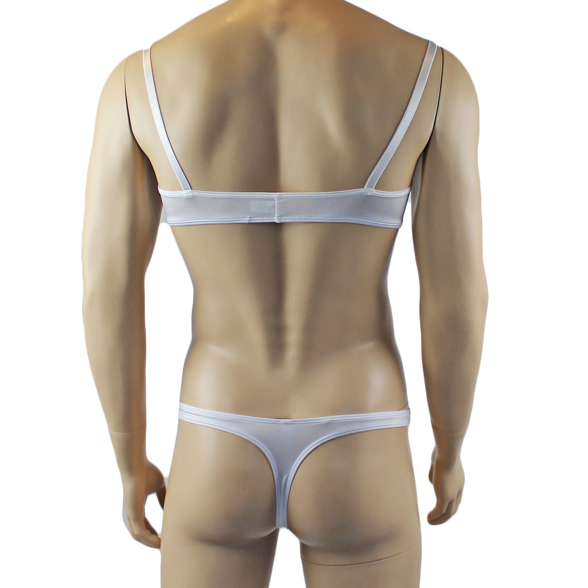 Male Romance Stretch Spandex Bra & Thong for Lingerie Men White or Black