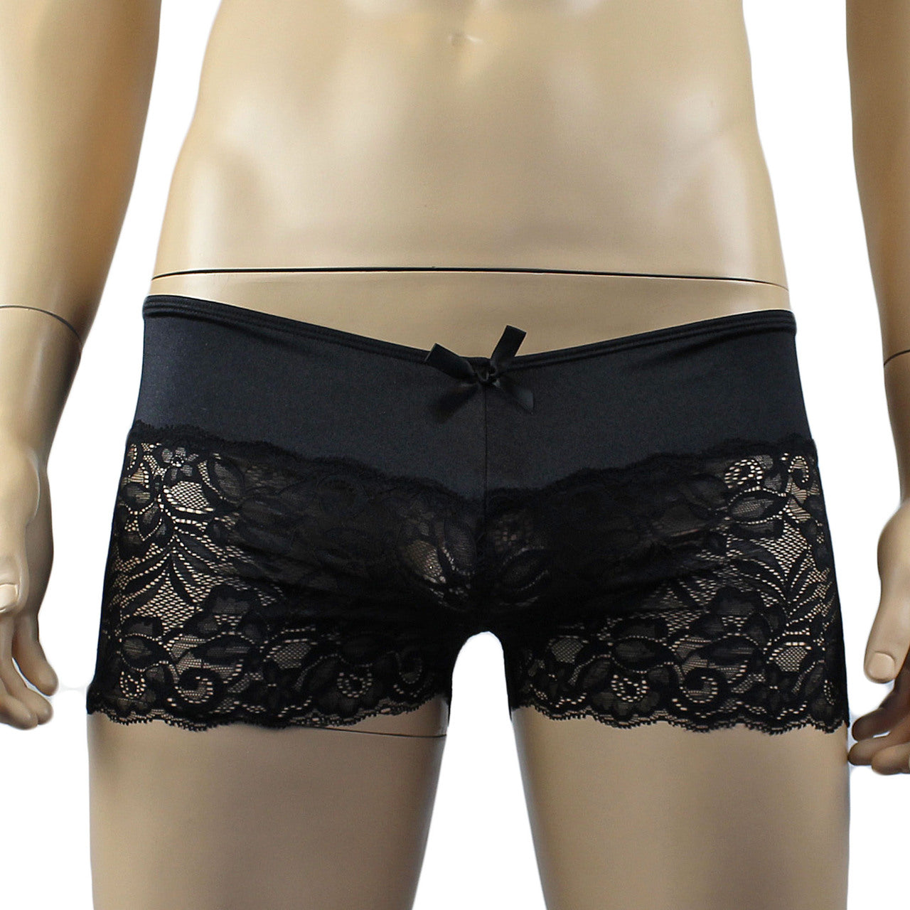 Mens Risque Boxer Briefs Black and Black Lace