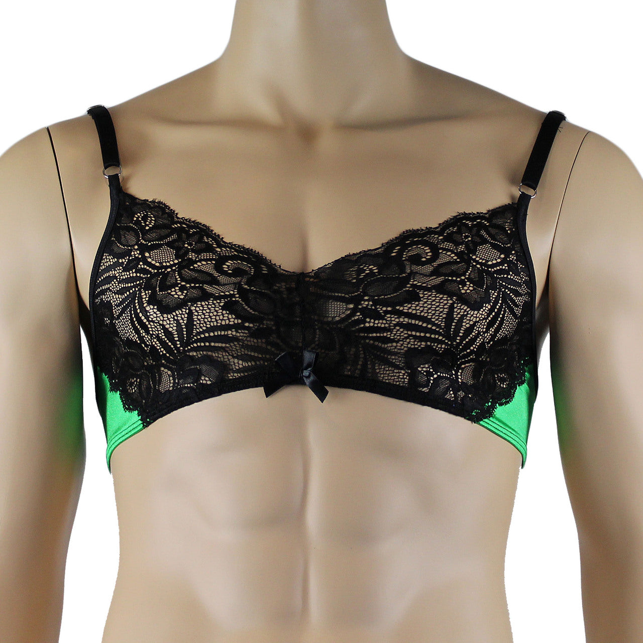 Mens Risque Bra Top Green & Black Lace