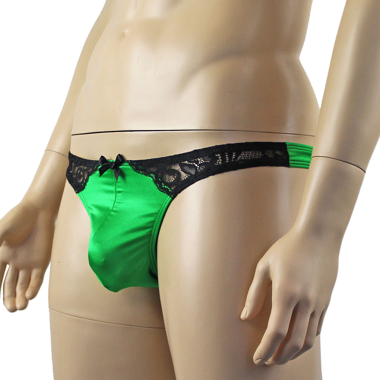 Mens Risque Bikini Brief Green & Black Lace