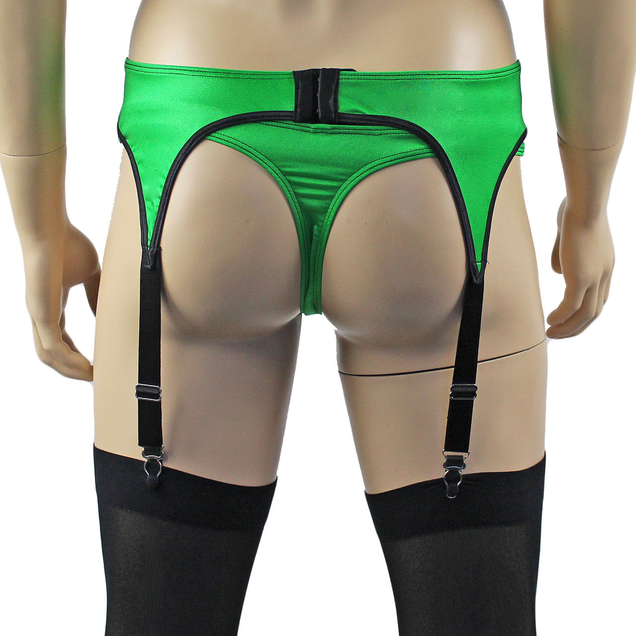 Mens Risque Garterbelt, Thong & Stockings Green and Black
