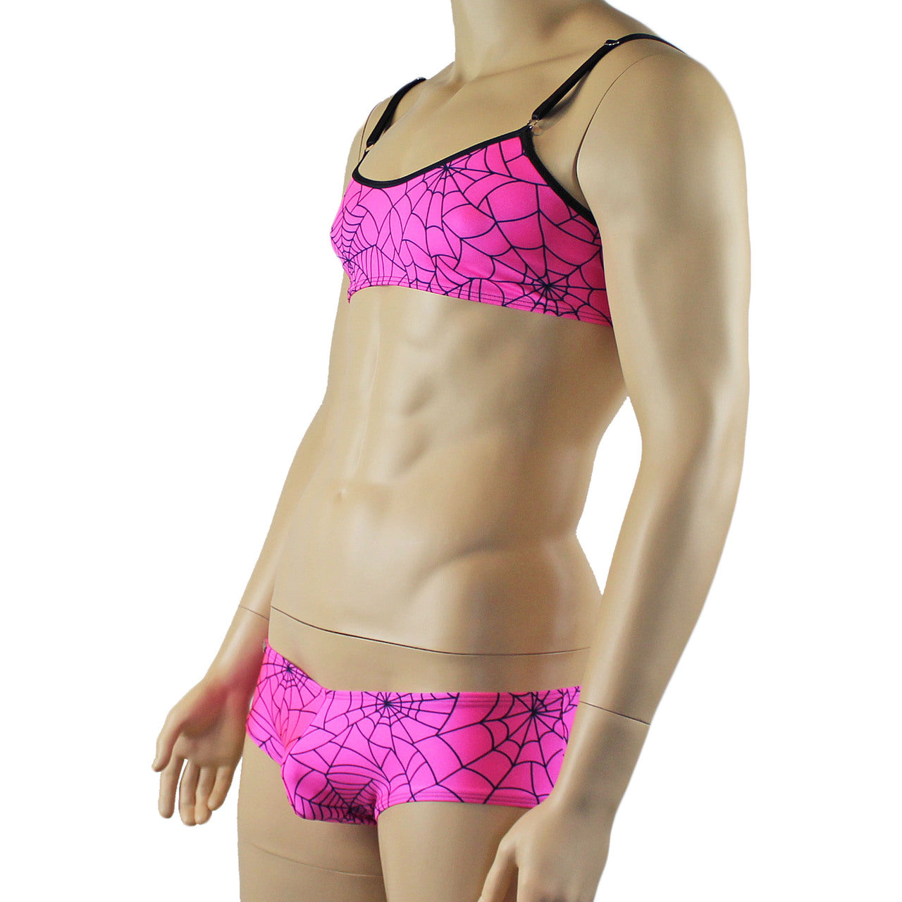Mens Spider Web Bra Top & Boxer Brief Pink