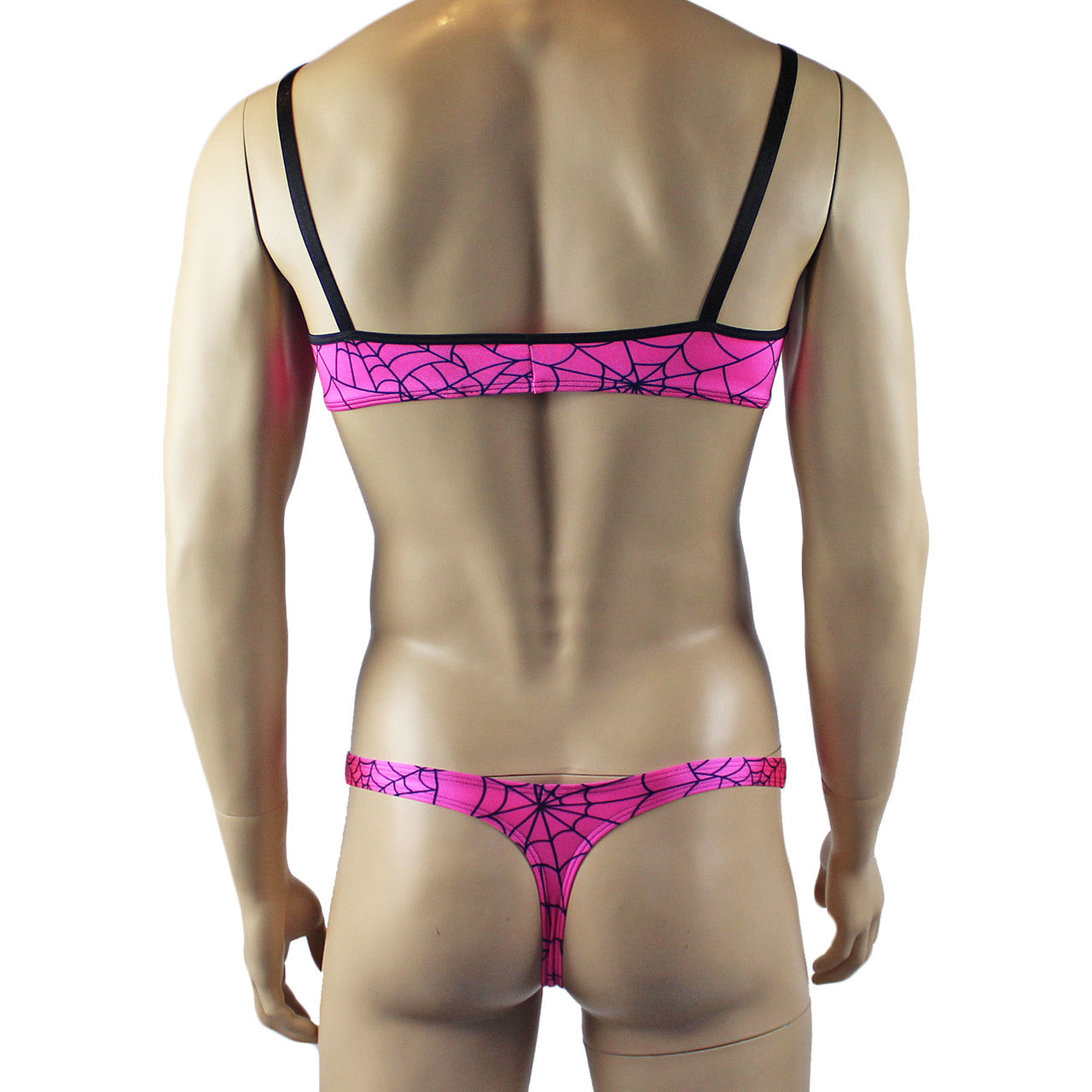 Mens Spider Web Bra Top & Mini Thong Pink