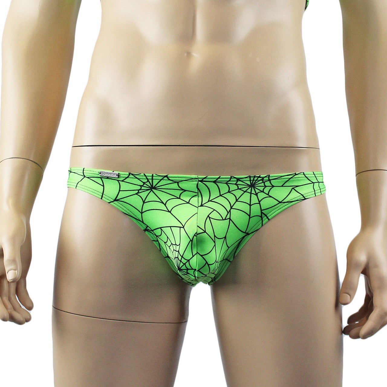 Mens Spider Web Camisole Bra Top & Bikini Brief Lime