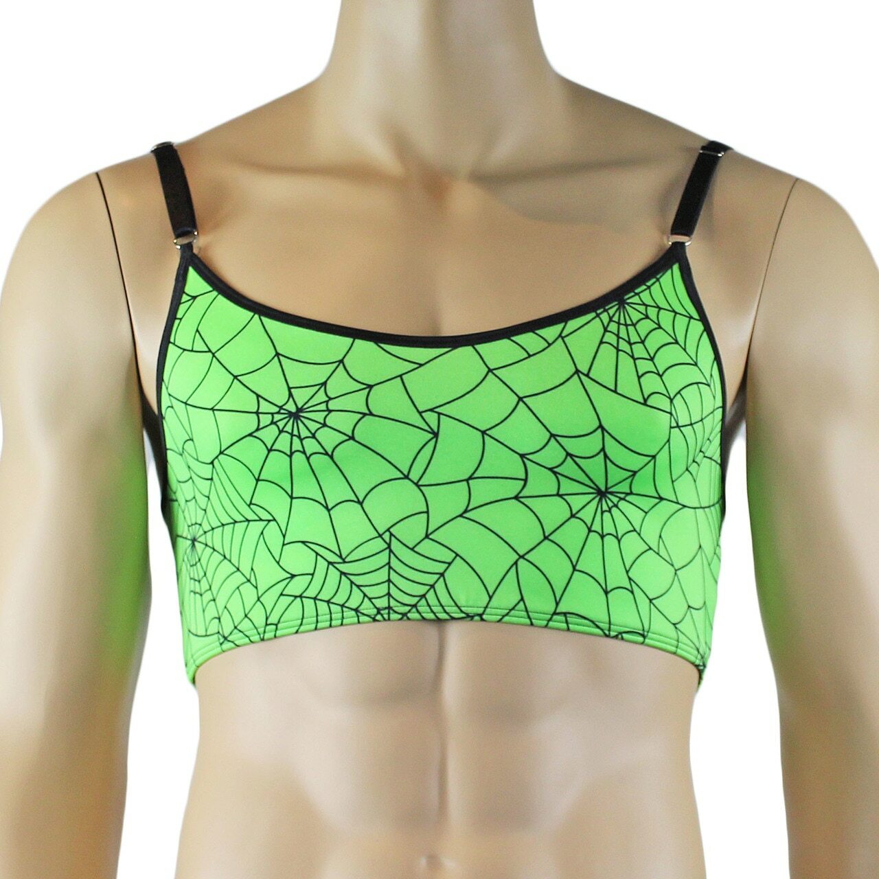 Mens Spider Web Camisole Bra Top & Mini Thong Lime