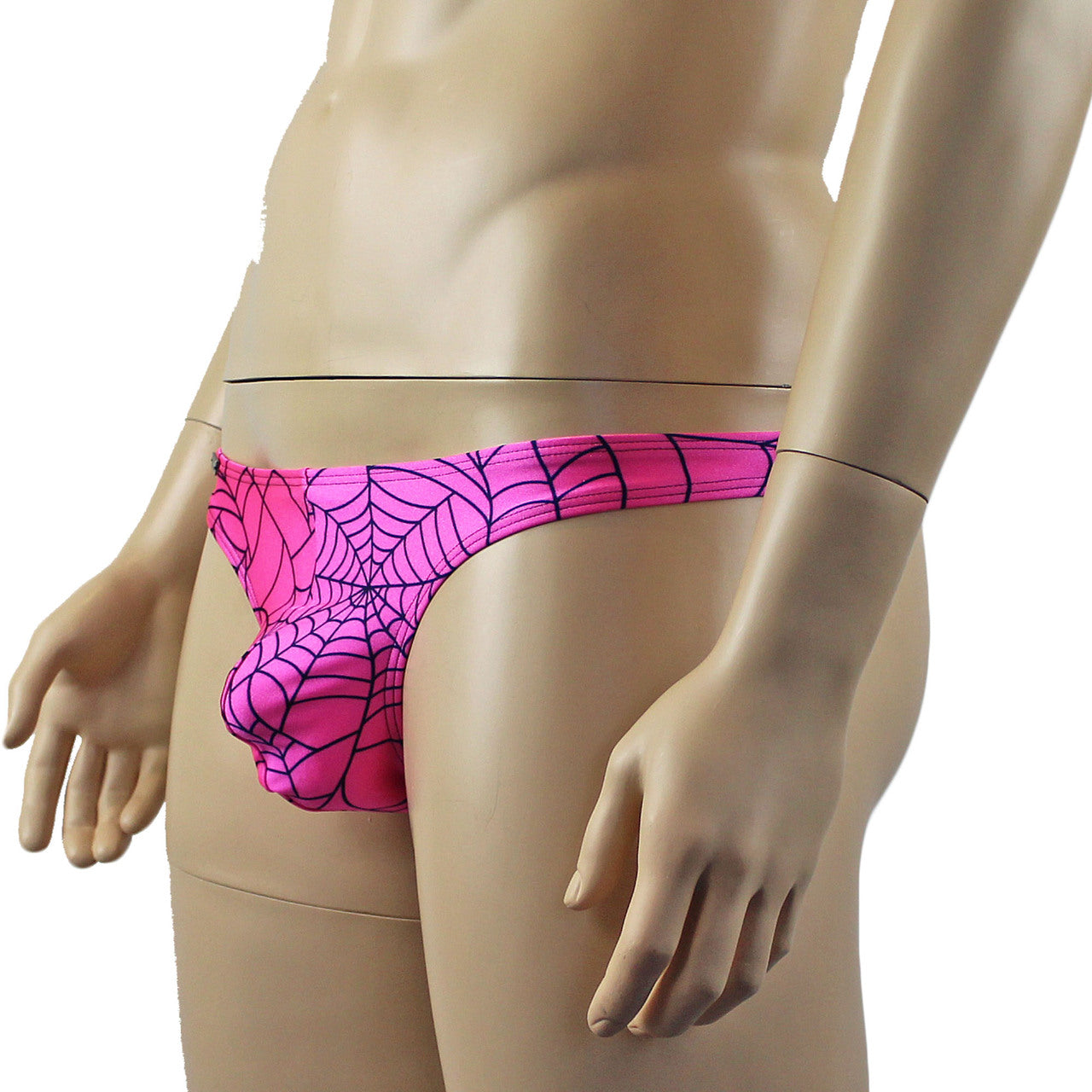Mens Spider Web Mini Thong Hot Pink