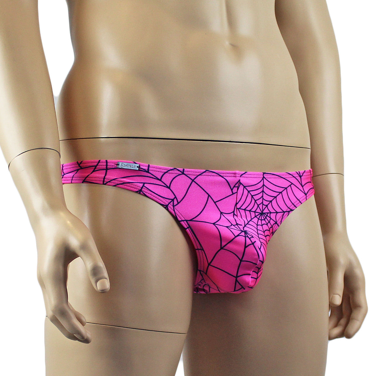 Mens Spider Web Mini Thong Hot Pink