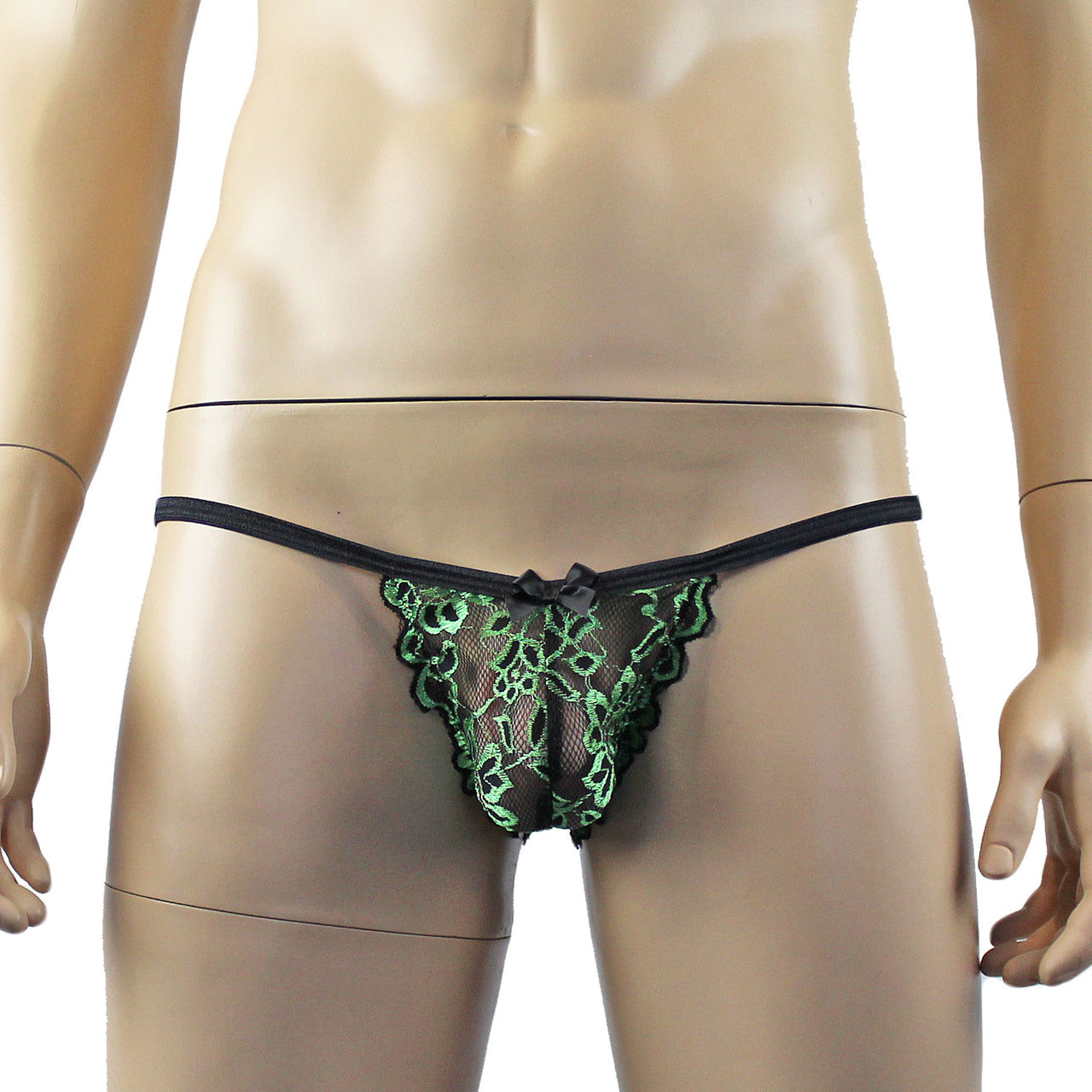 Mens Sassy OPEN BACK Bikini Brief, Male Panties Black & Green