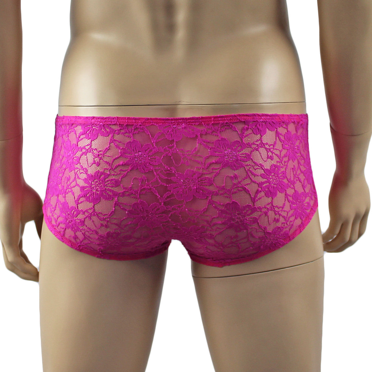 Mens Sexy Lingerie Stretch Lace Male Panty Bikini Brief Neon Pink