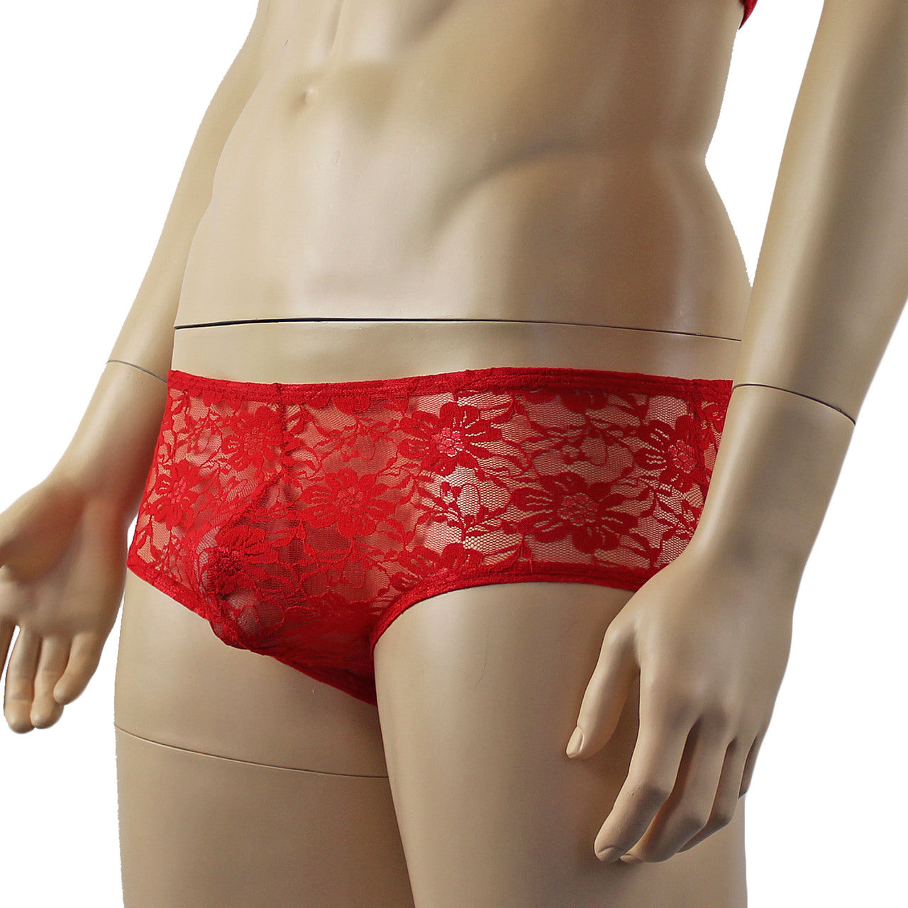Mens Sexy Lingerie Stretch Lace Male Panty Bikini Brief Red