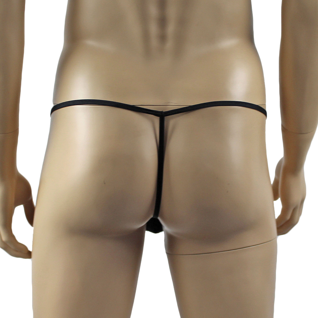 Mens Tease Circle Lace Pouch G string with Cute Bow Front Black