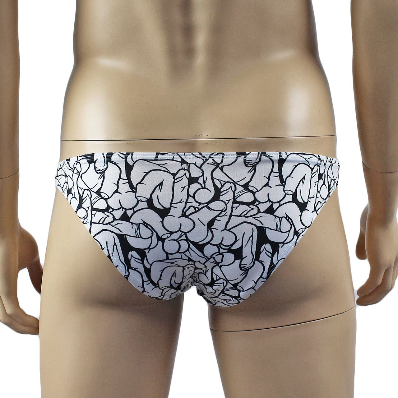 Male Willie Bikini Brief with Naughty Print Black and White