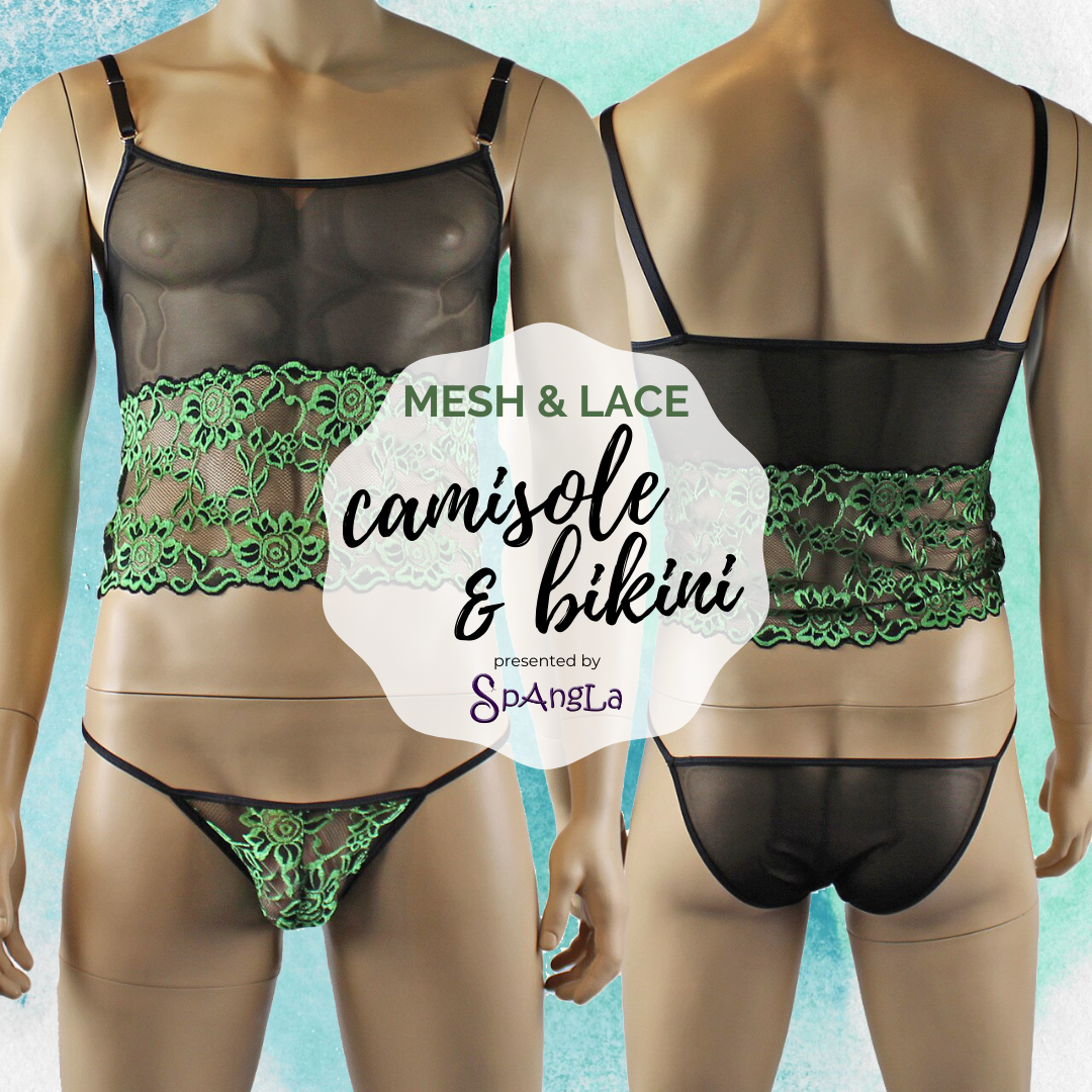 Go Glitter in a Mesh and Lace Combination for Camisole and Bikini from Spangla!