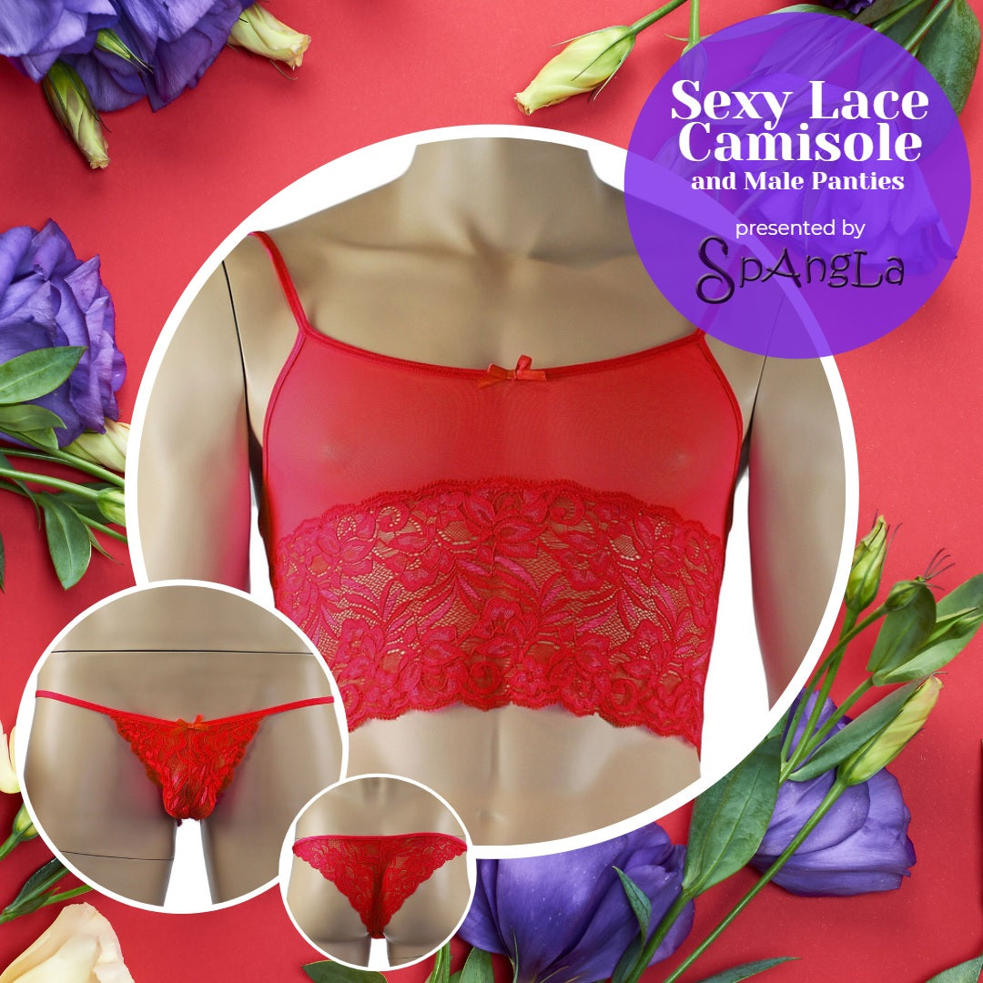 A Sweet and Seductive Spangla Mens Lingerie Look with a Touch of Red