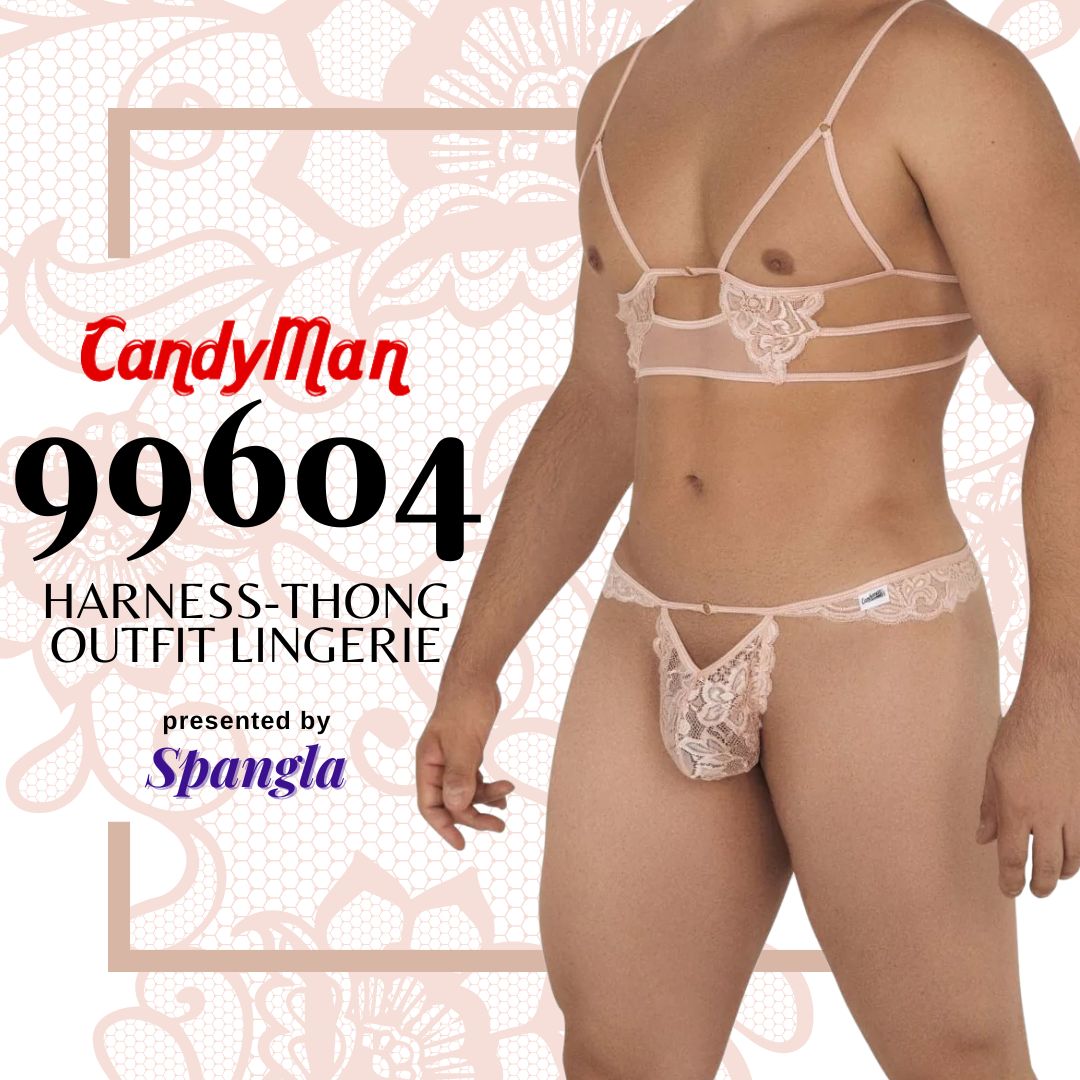 A Men’s Bra and Thong Vibe in the Candyman 99604 Harness Thong Outfit