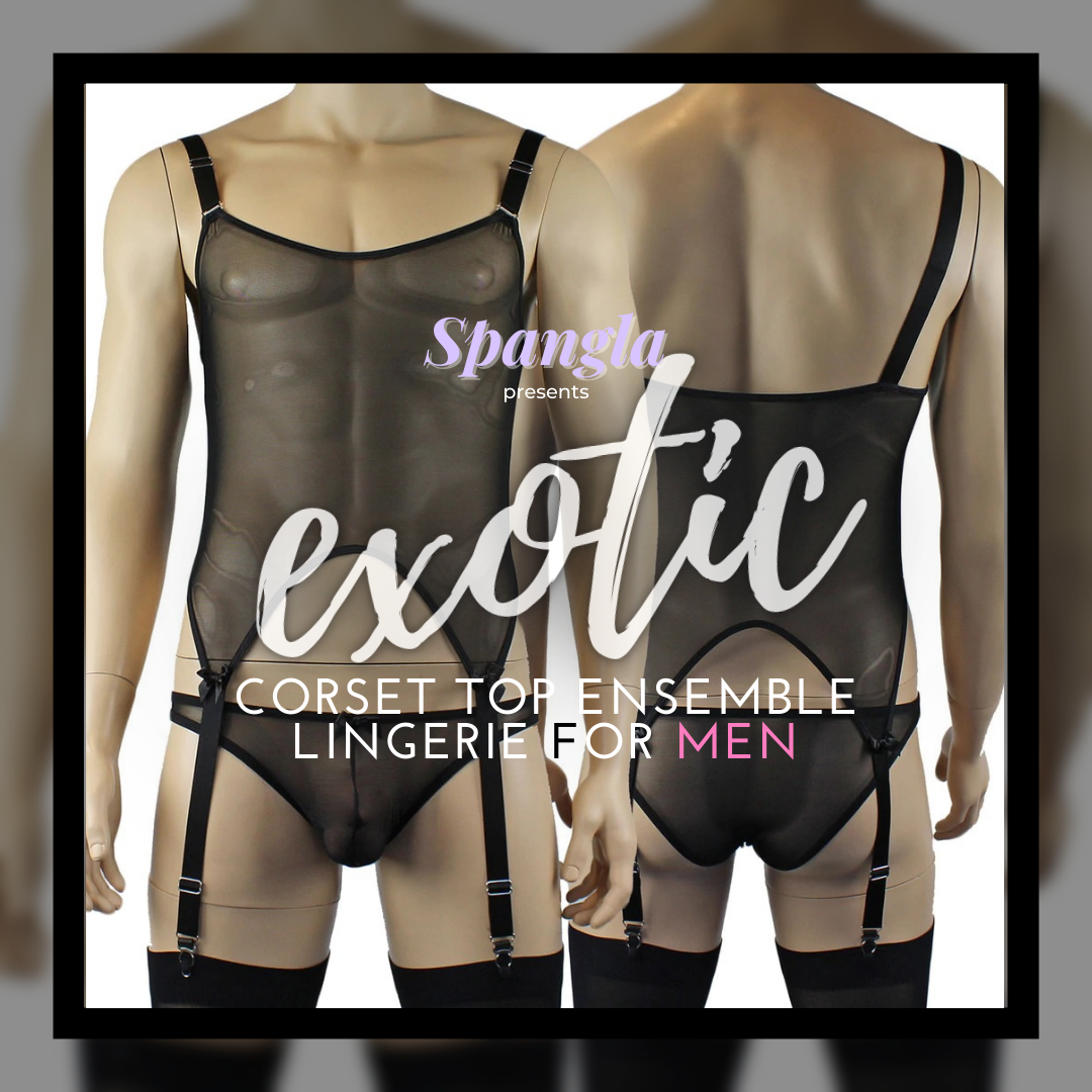 Feel the Bliss in the Sheer Ensemble of the Spangla Exotic Corset Top, Brief & Stockings