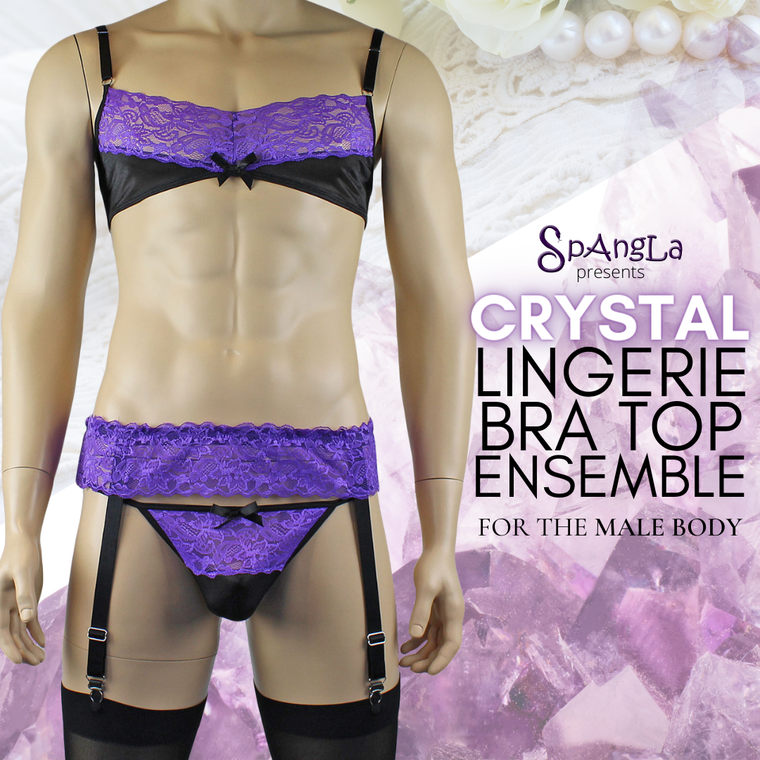 Luscious Lingerie Look Delivered by the Spangla Crystal Lingerie Bra Top Set in Purple!