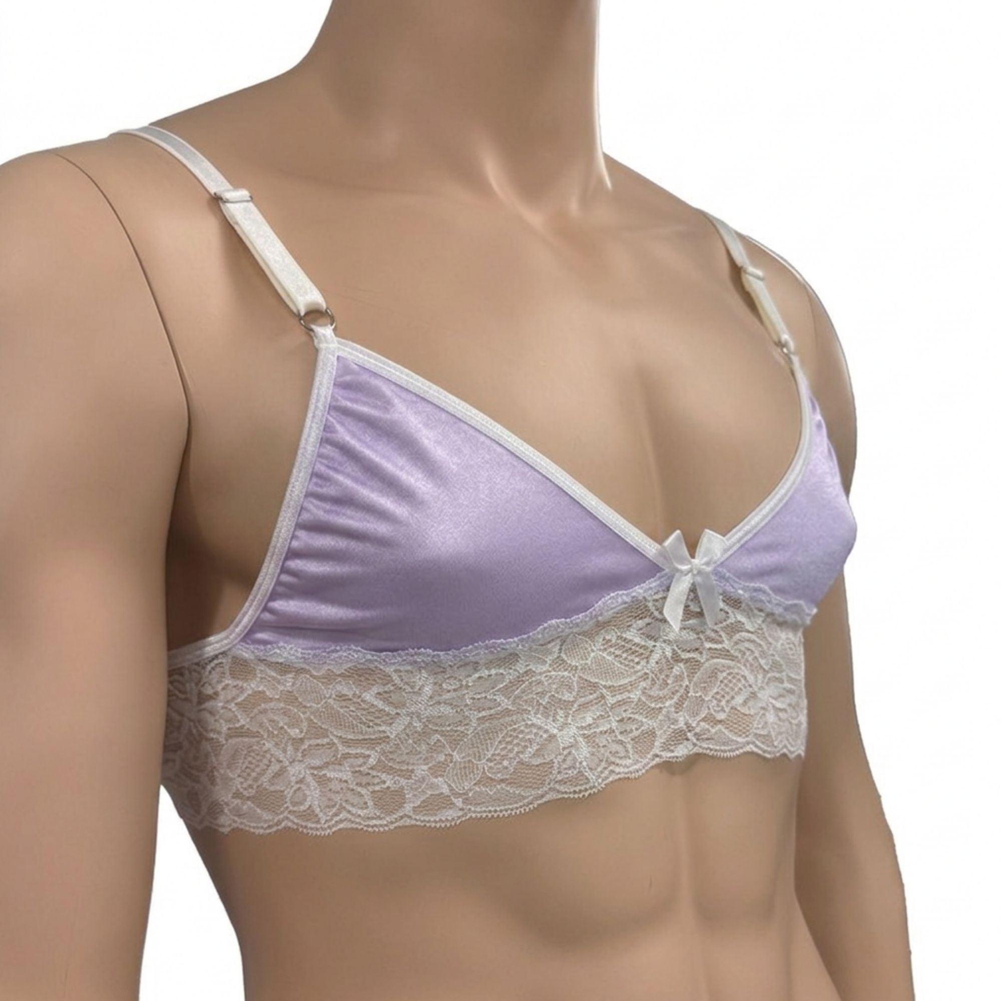 Mens Jackie & Lace Bra Top with Fun & Flirty Detail Lilac & White Lace