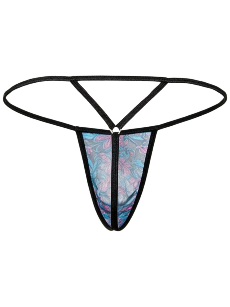 CandyMan 95004 Mens Floral Printed Mesh Thongs Blue
