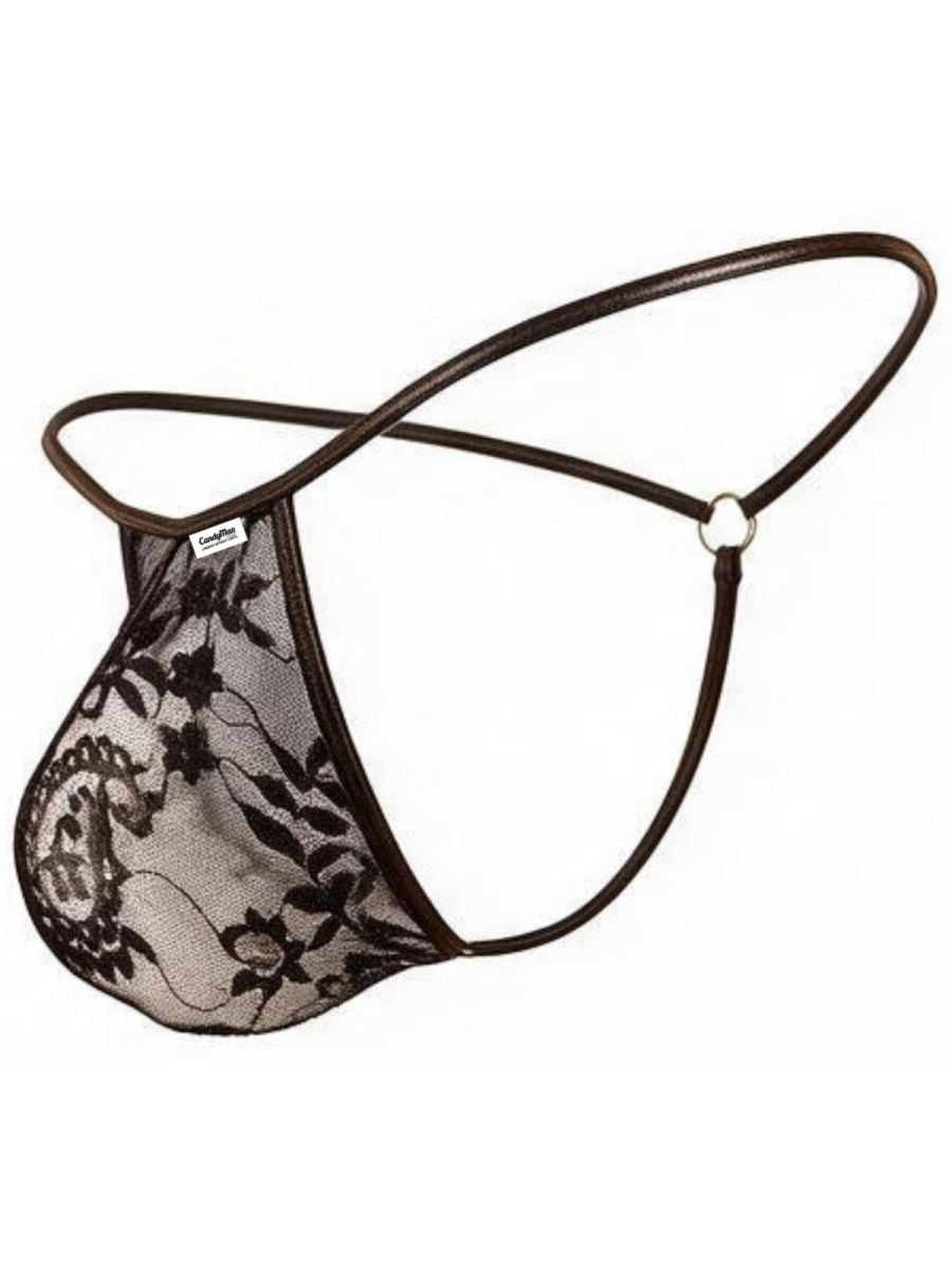 CandyMan 95007 Mens Intimate Sheer Lace Mini Thongs Black