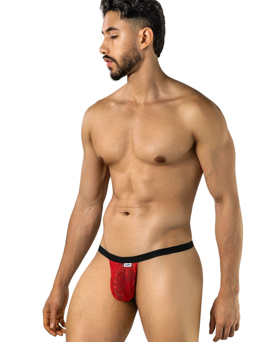 CandyMan 95013 Mens Floral Stretch Lace Thongs Red-Black
