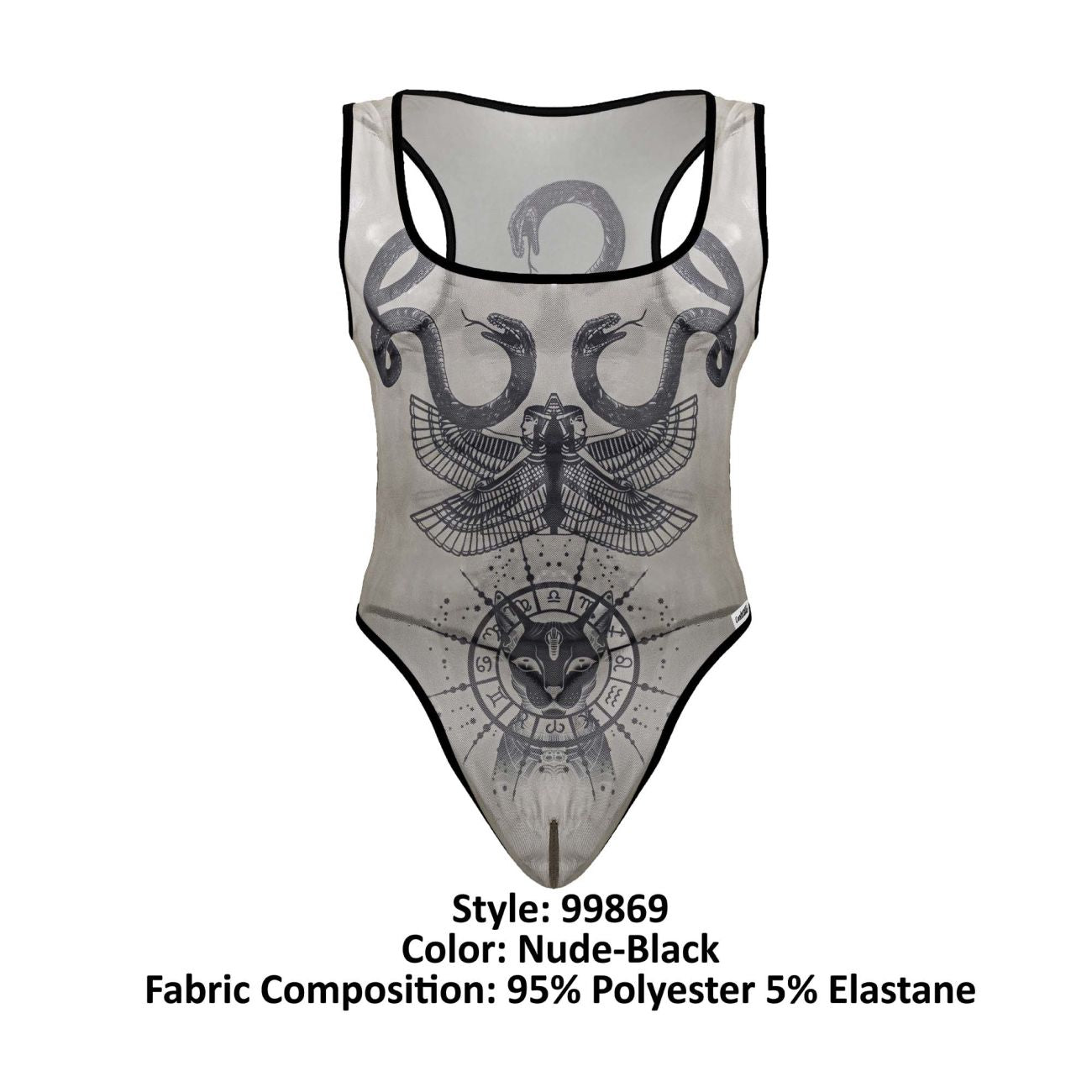 CandyMan 99869 Egyptian Mens Bodysuit Nude-Black