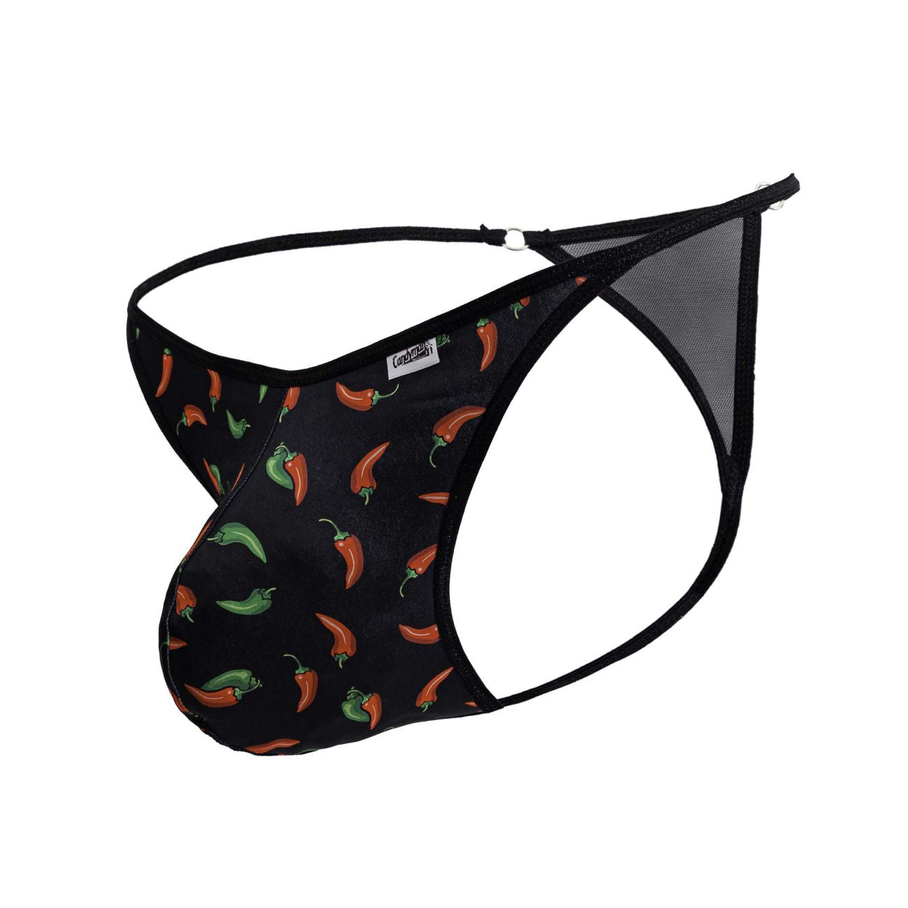 CandyMan 99875 Mens Breathable Mesh Chilli Pepper Thongs Plus Sizes Black Print